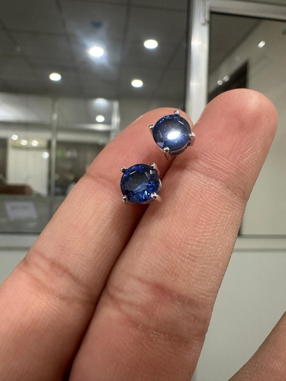 2CT Sapphire Stud Earrings | 14K White Gold, Anniversary Gift for her
