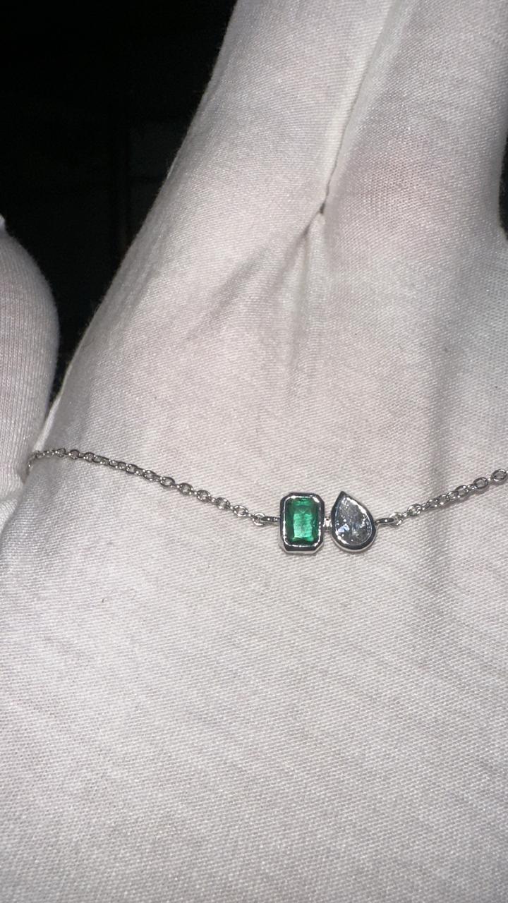Emerald Moissanite 925 Sterling Silver Chain Bracelet | Unique Birthday Gift