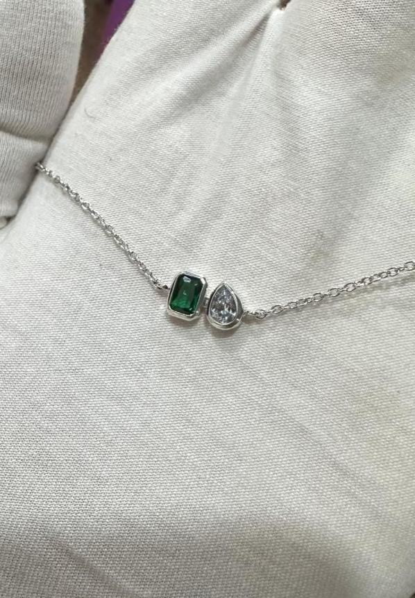 Emerald Moissanite 925 Sterling Silver Chain Bracelet | Unique Birthday Gift