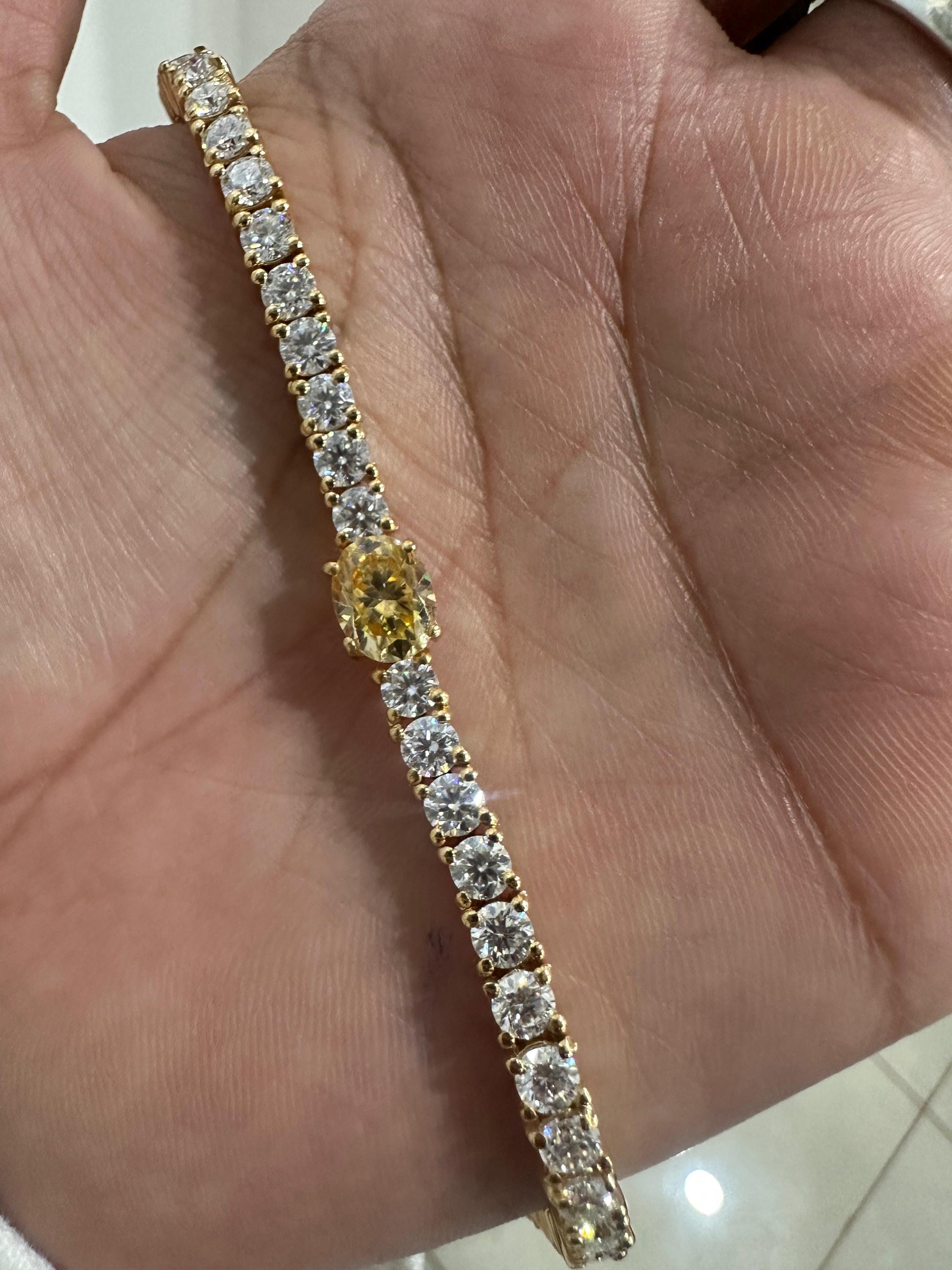 Multi Stone Moissanite Tennis Bracelet, Oval Yellow Gemstone Bracelet, Luxury Anniversary Gift for Her