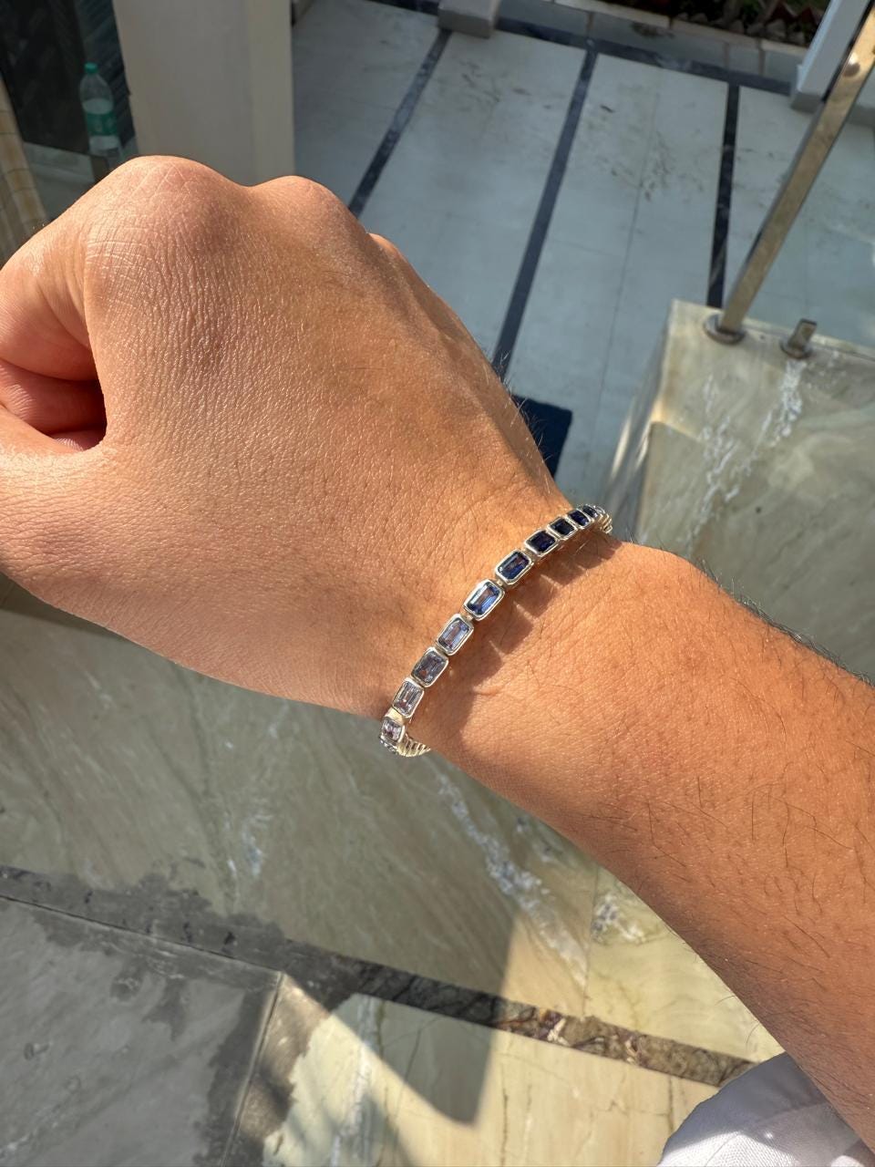 Shades of Blue Sapphire Tennis Bracelet | 12 CT Emerald Cut 925 Sterling Silver