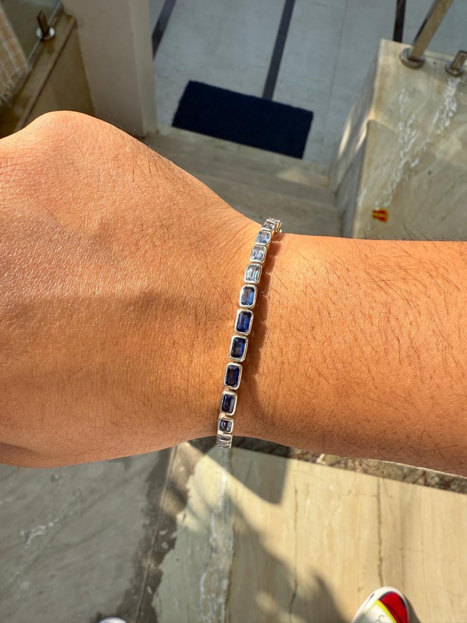Sapphire Tennis Bracelet | 925 Sterling Silver, Men's Luxury Gemstone Bracelet