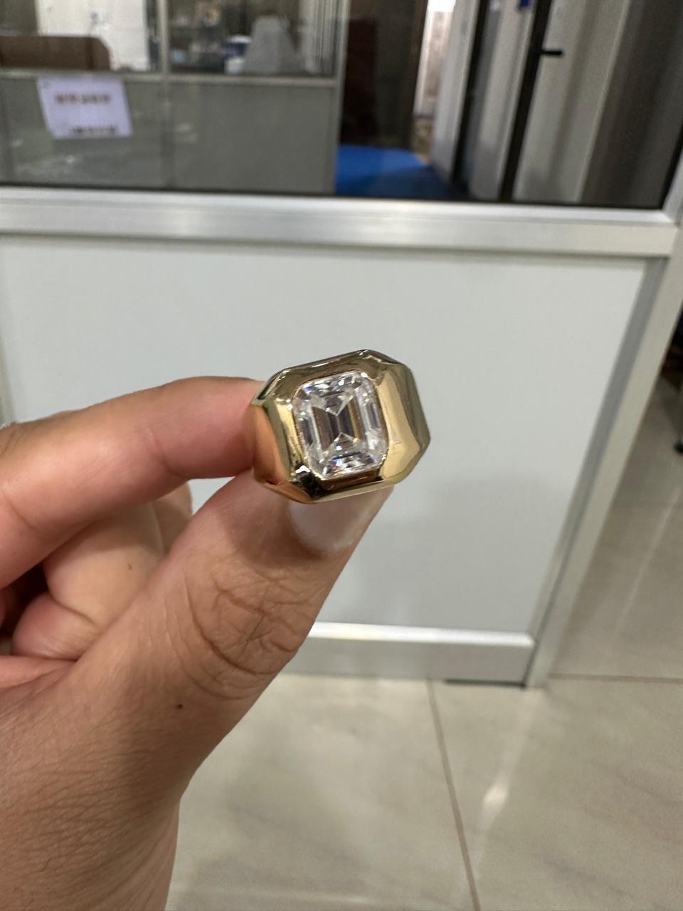 Men's Emerald Cut Moissanite Ring, Solid 14K Gold Signet Ring, Anniversary Gift for Him