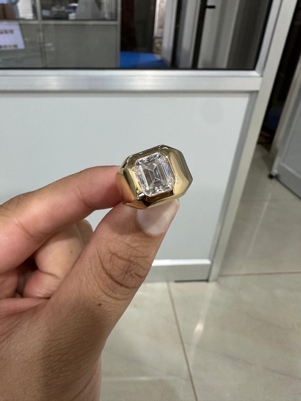 Men's Emerald Cut Moissanite Ring, Solid 14K Gold Signet Ring, Anniversary Gift for Him