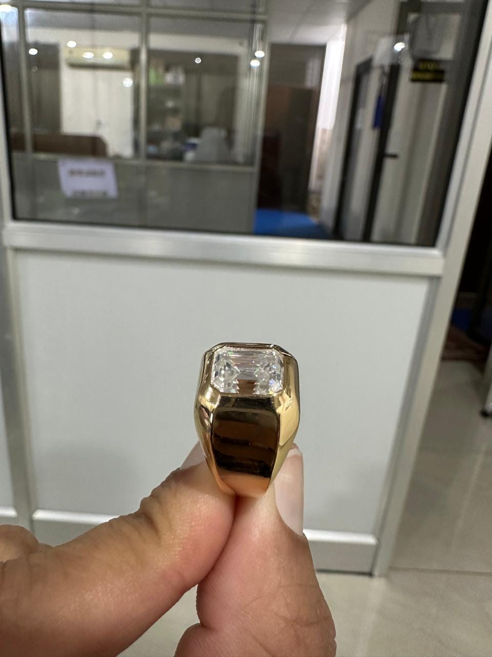 Men's Emerald Cut Moissanite Ring, Solid 14K Gold Signet Ring, Anniversary Gift for Him