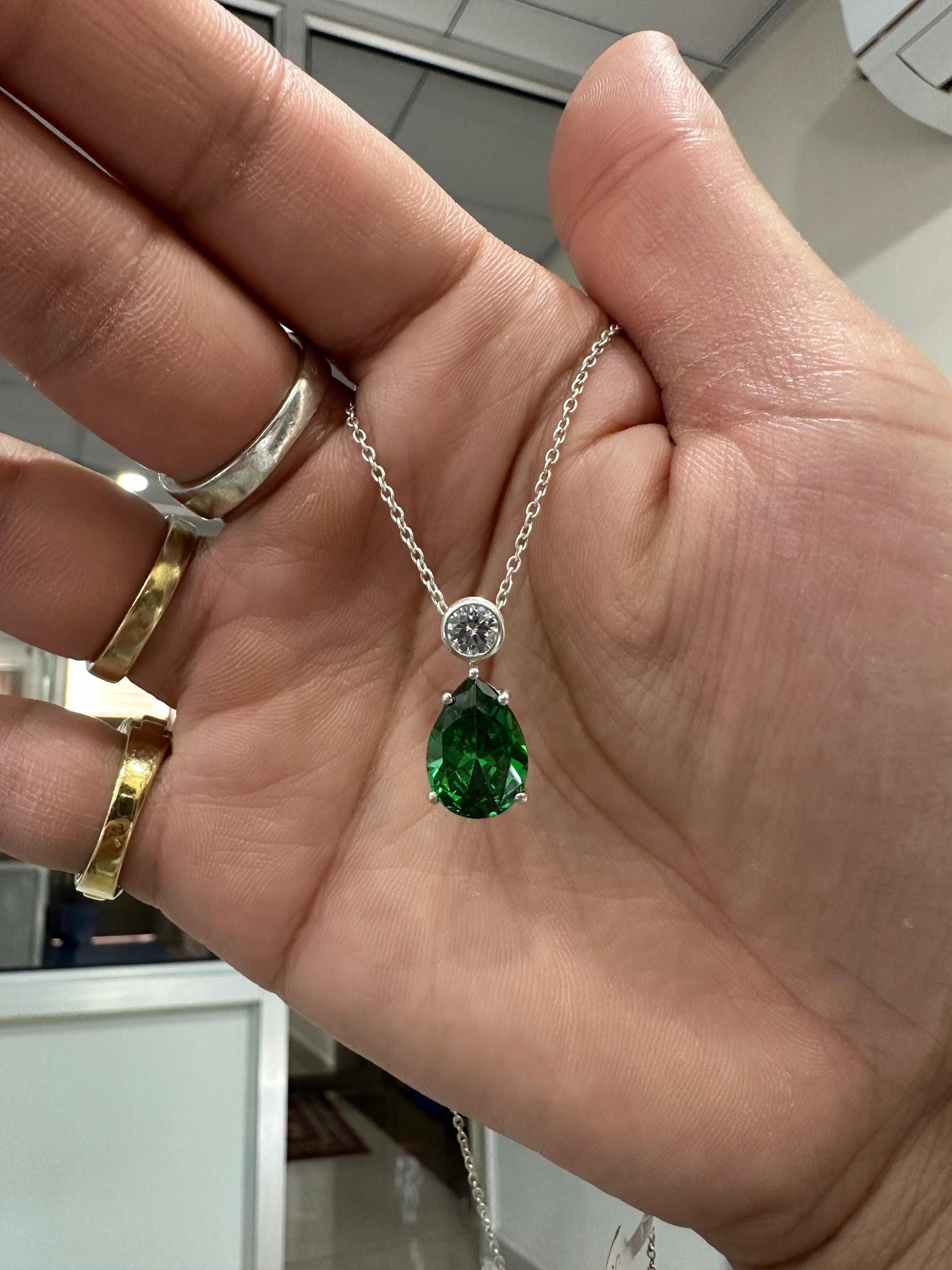 Pear Teardrop Emerald Pendant | Unique 6 CT Heirloom Jewelry for her
