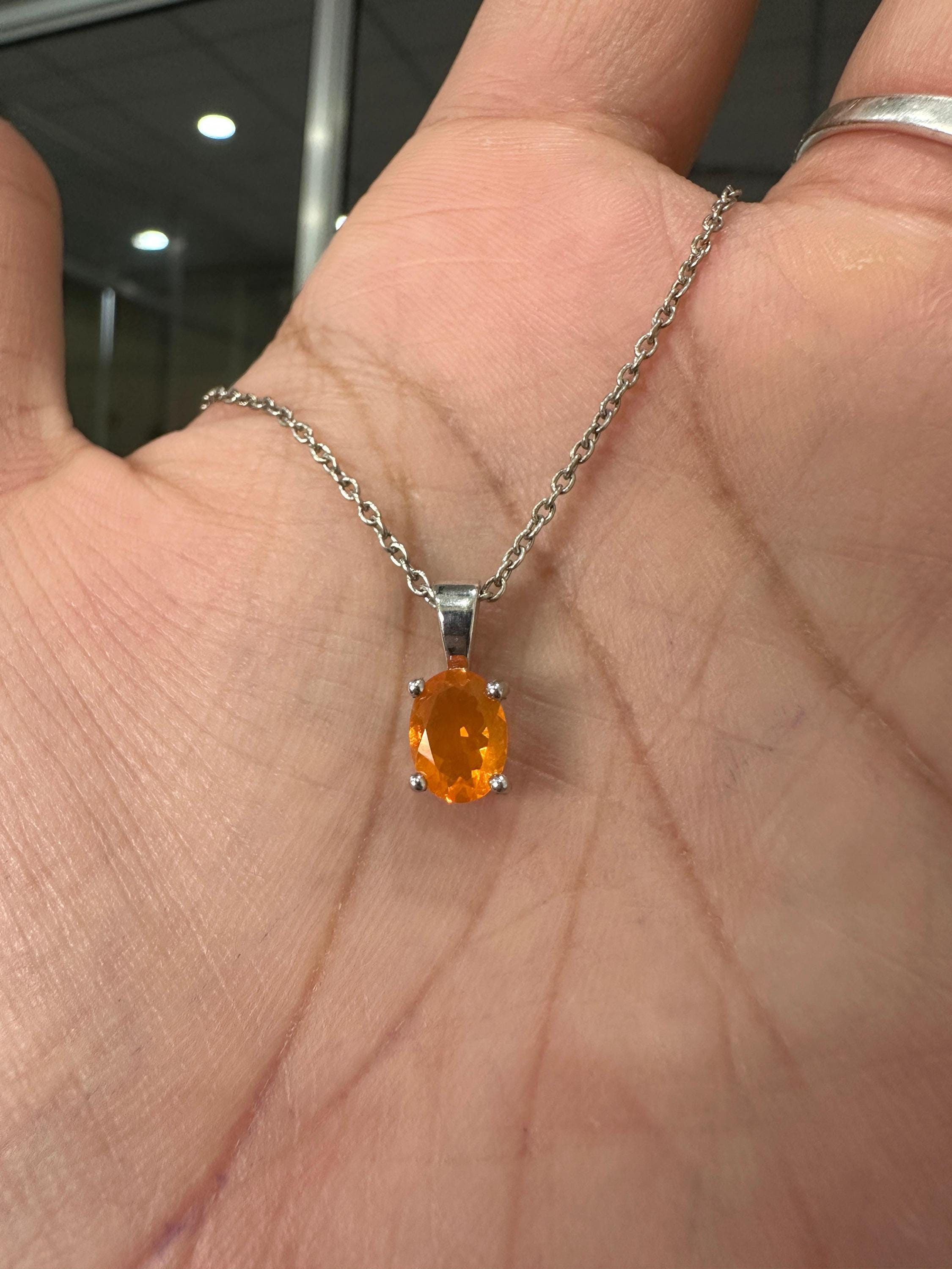 1CT Mexican Fire Opal Pendant | 925 Silver Minimal Necklace | Jewelry for Gift