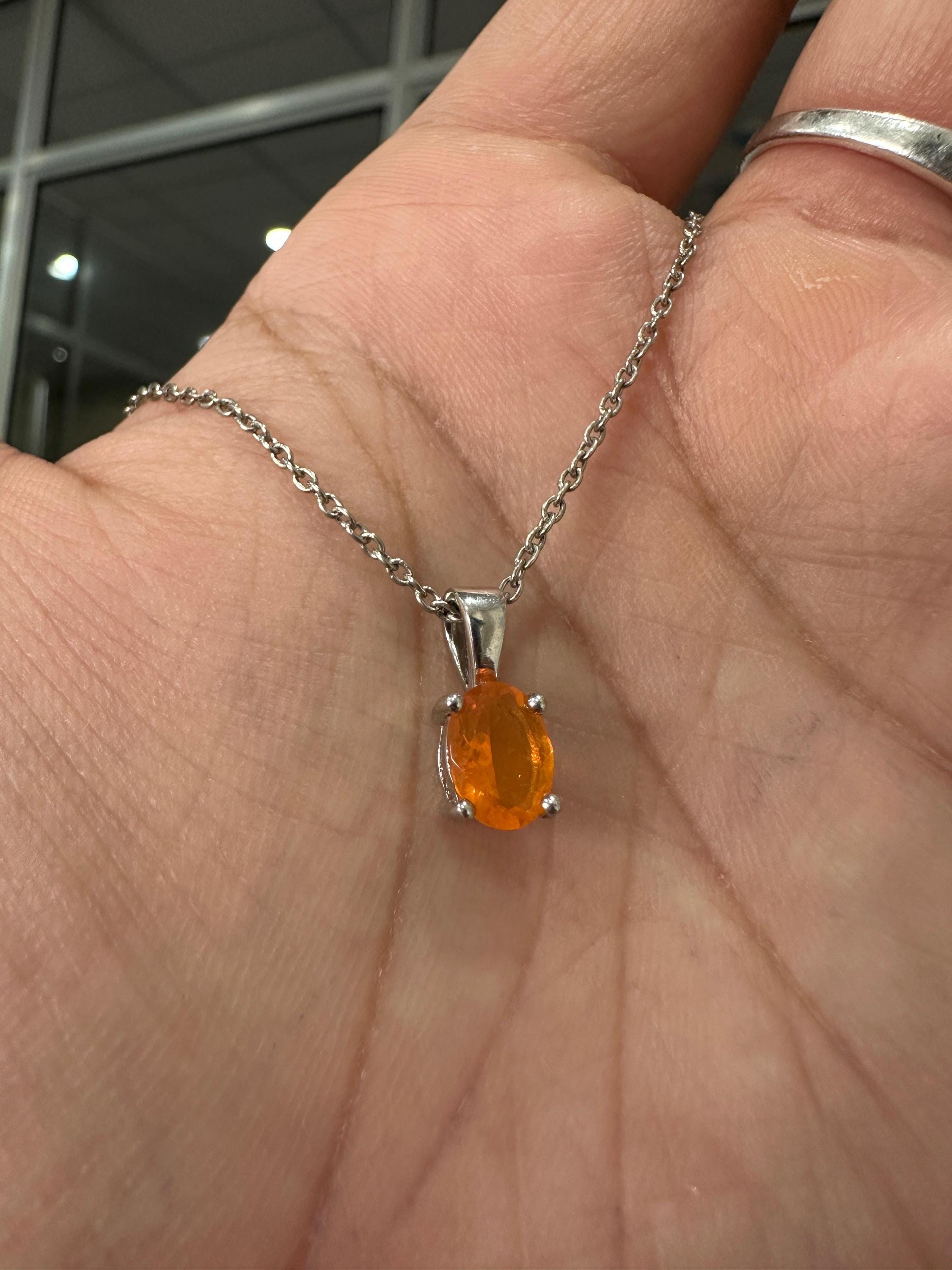 1CT Mexican Fire Opal Pendant | 925 Silver Minimal Necklace | Jewelry for Gift