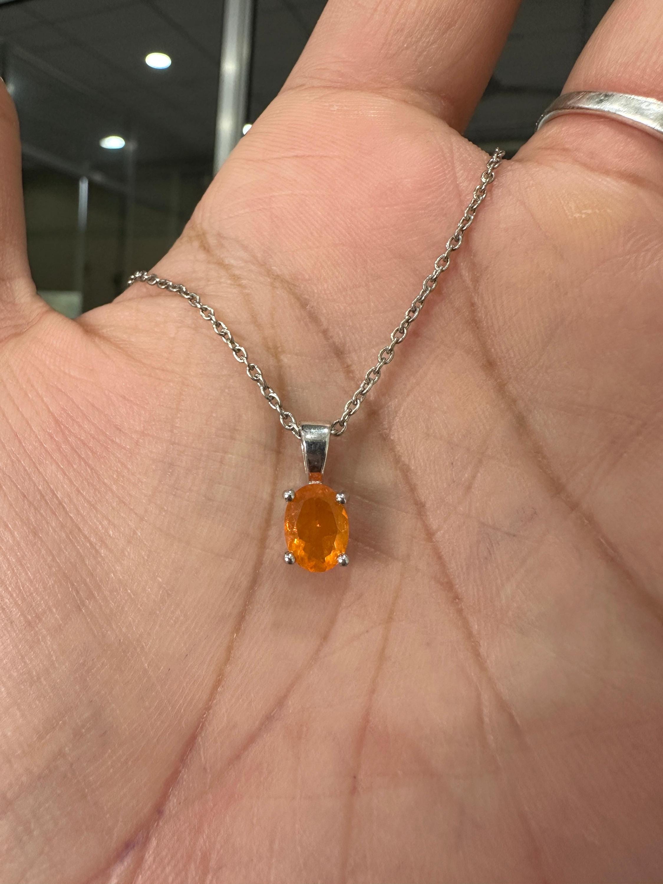 1CT Mexican Fire Opal Pendant | 925 Silver Minimal Necklace | Jewelry for Gift