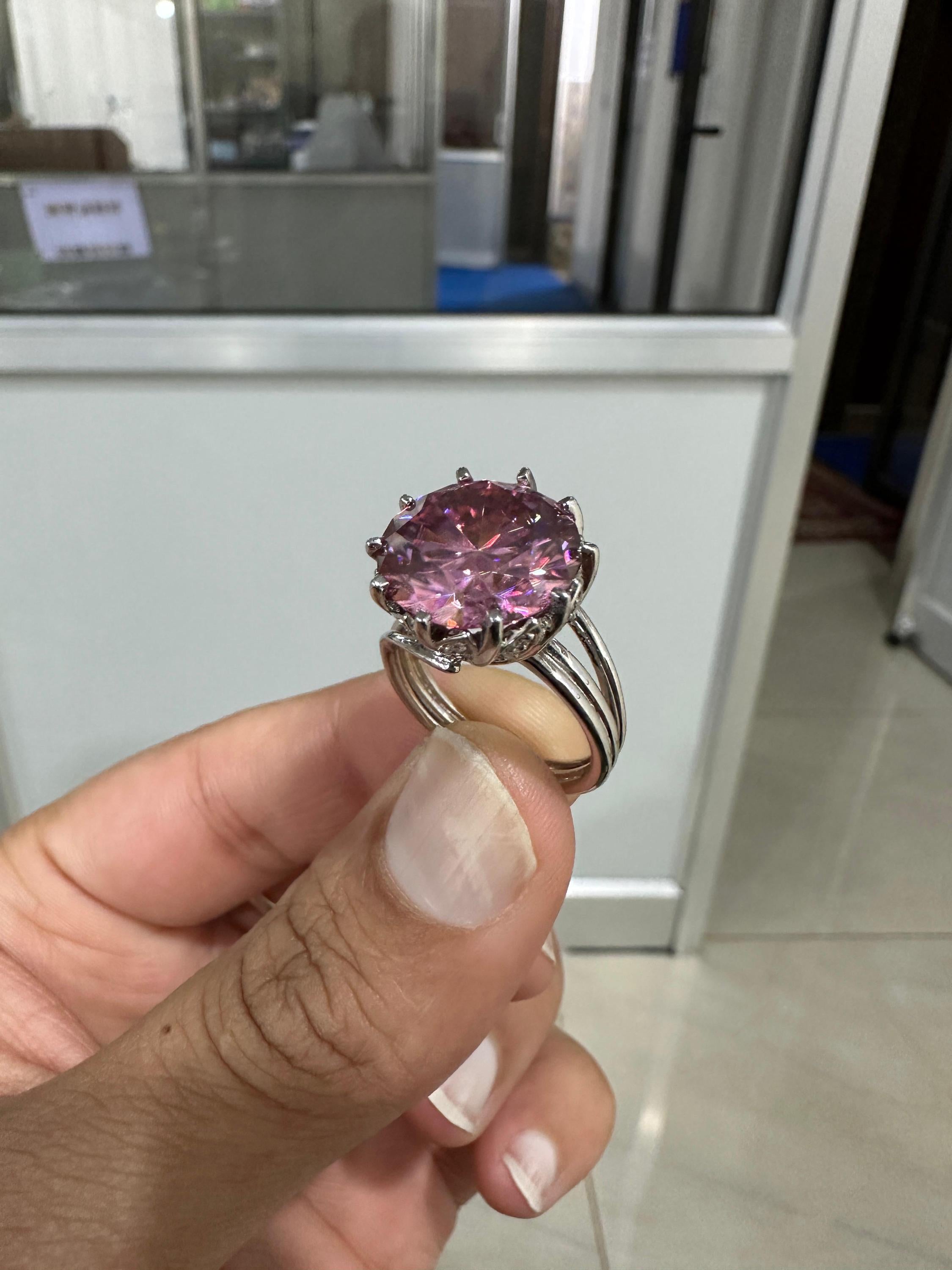 9 Ct Royal Pink Moissanite Engagement Ring, 14K White Gold, Anniversary Gift for her