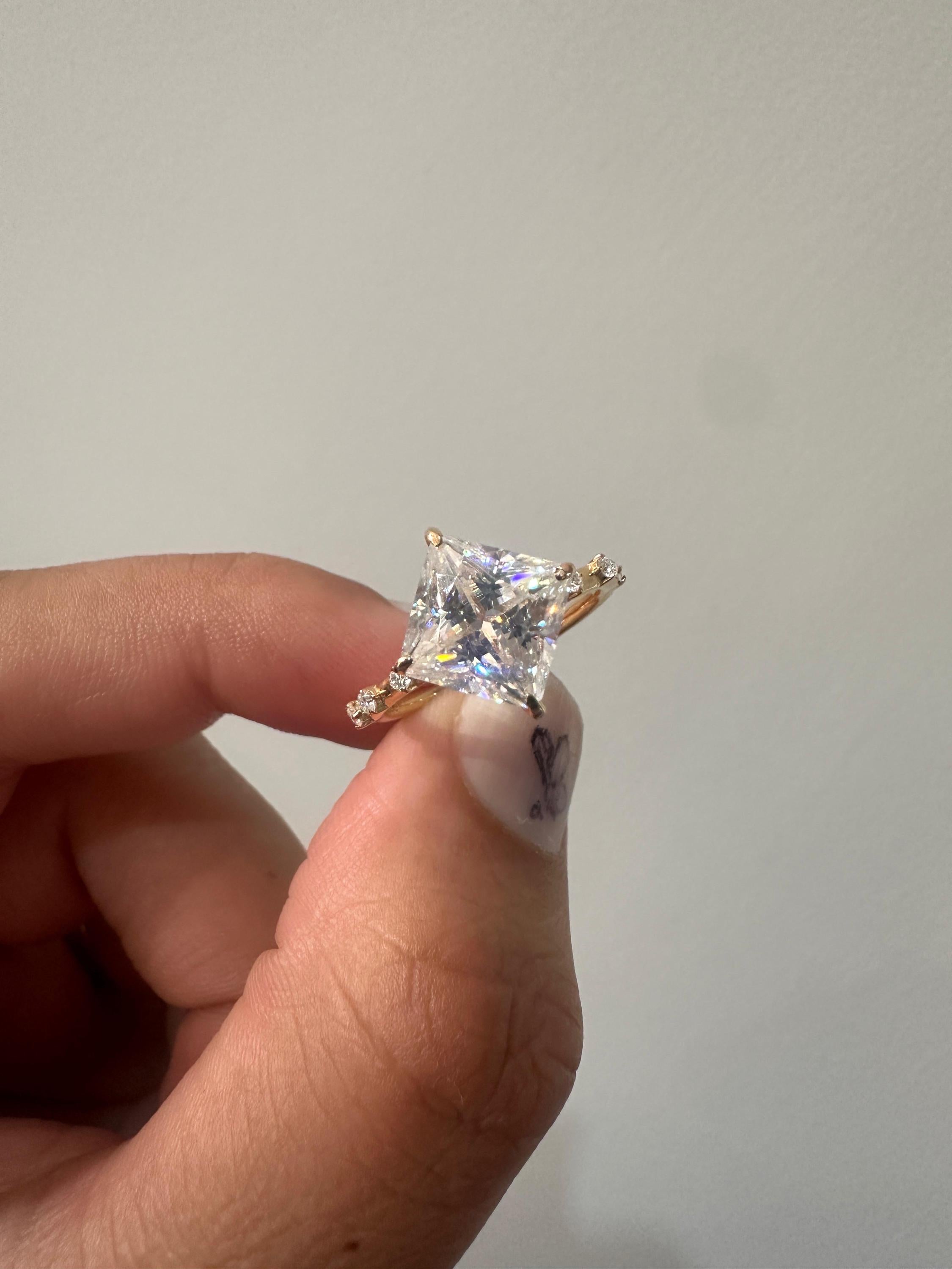 Princess Cut Moissanite Engagement Ring, 14K Yellow Gold, Antique Vintage Inspired Solitaire