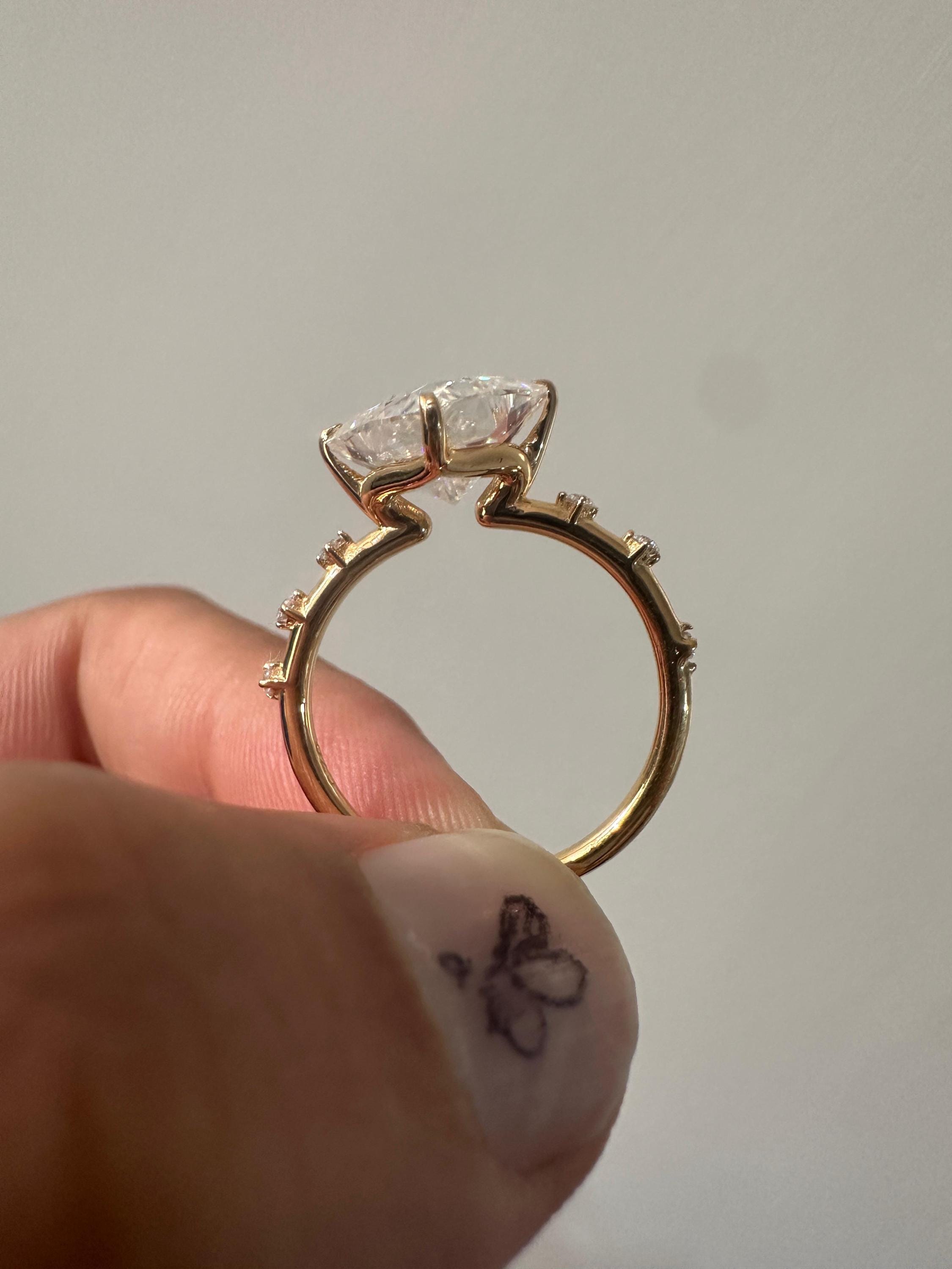 Princess Cut Moissanite Engagement Ring, 14K Yellow Gold, Antique Vintage Inspired Solitaire
