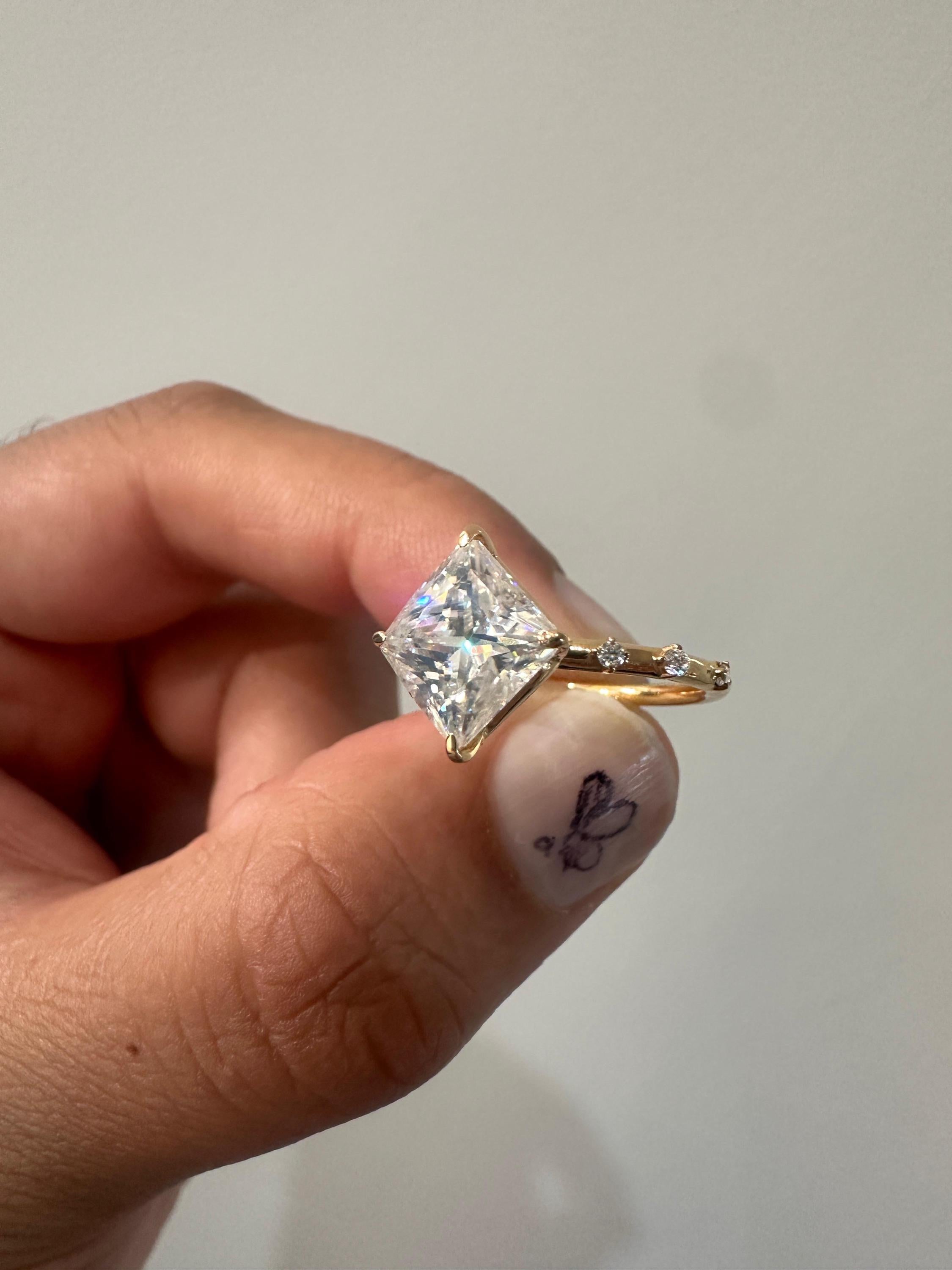 Princess Cut Moissanite Engagement Ring, 14K Yellow Gold, Antique Vintage Inspired Solitaire