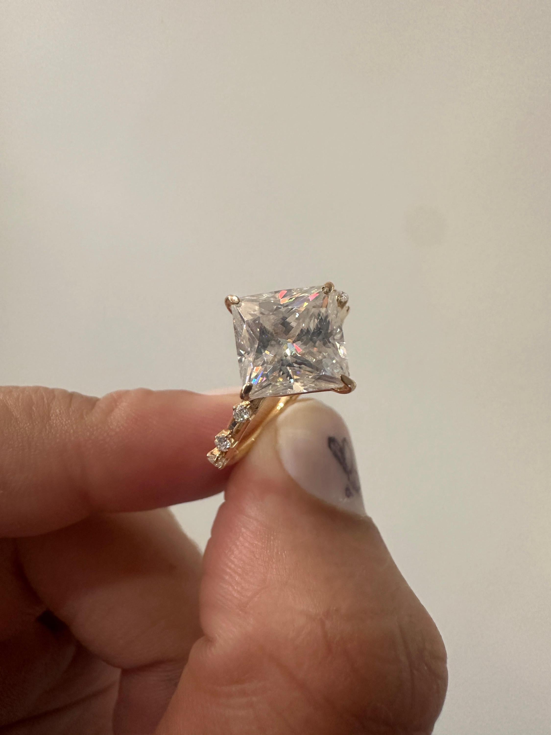 Princess Cut Moissanite Engagement Ring, 14K Yellow Gold, Antique Vintage Inspired Solitaire