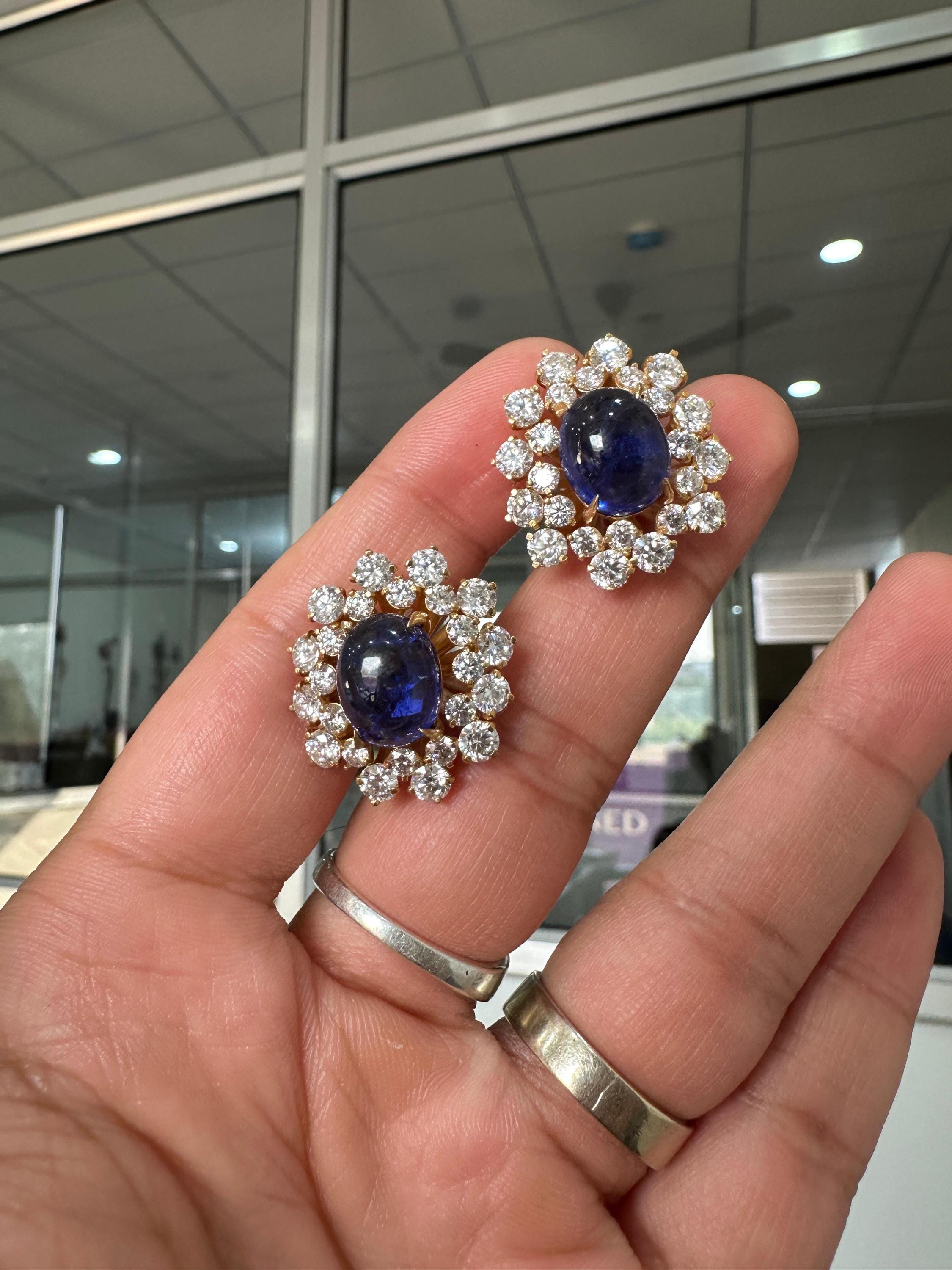 Blue Sapphire Diamond Earrings | 14K Gold Plated | Statement Jewelry Gift for her