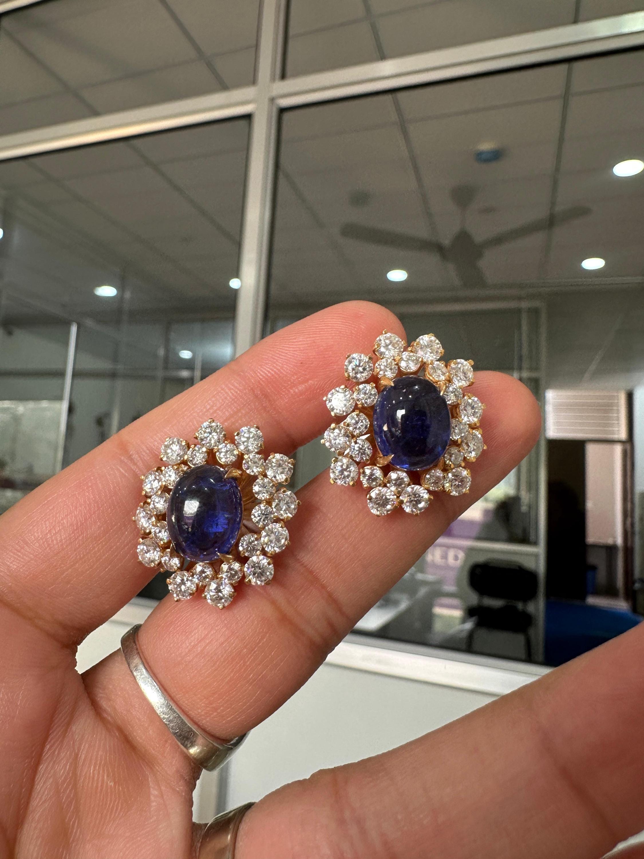 Blue Sapphire Diamond Earrings | 14K Gold Plated | Statement Jewelry Gift for her