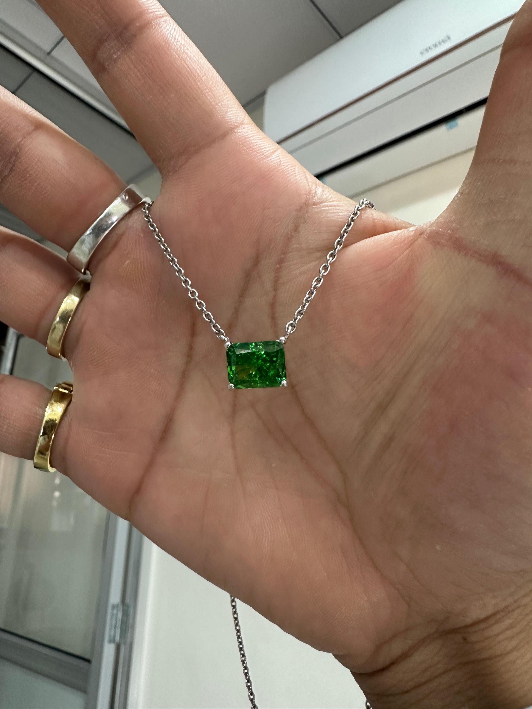 4 CT Zambian Emerald Pendant Necklace | 925 Sterling Silver | Gift for him her