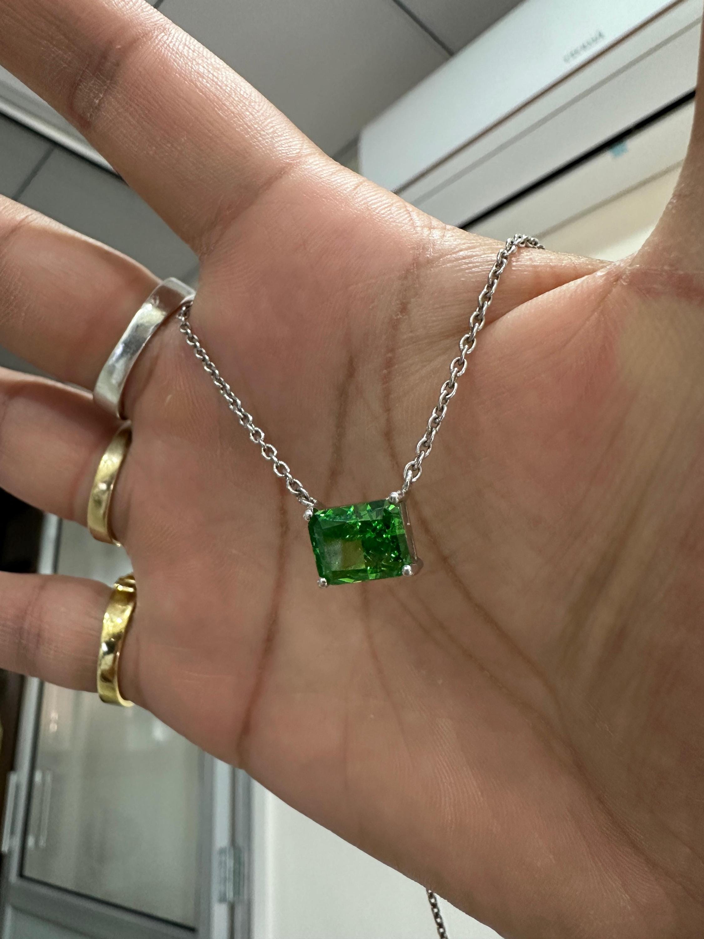 4 CT Zambian Emerald Pendant Necklace | 925 Sterling Silver | Gift for him her