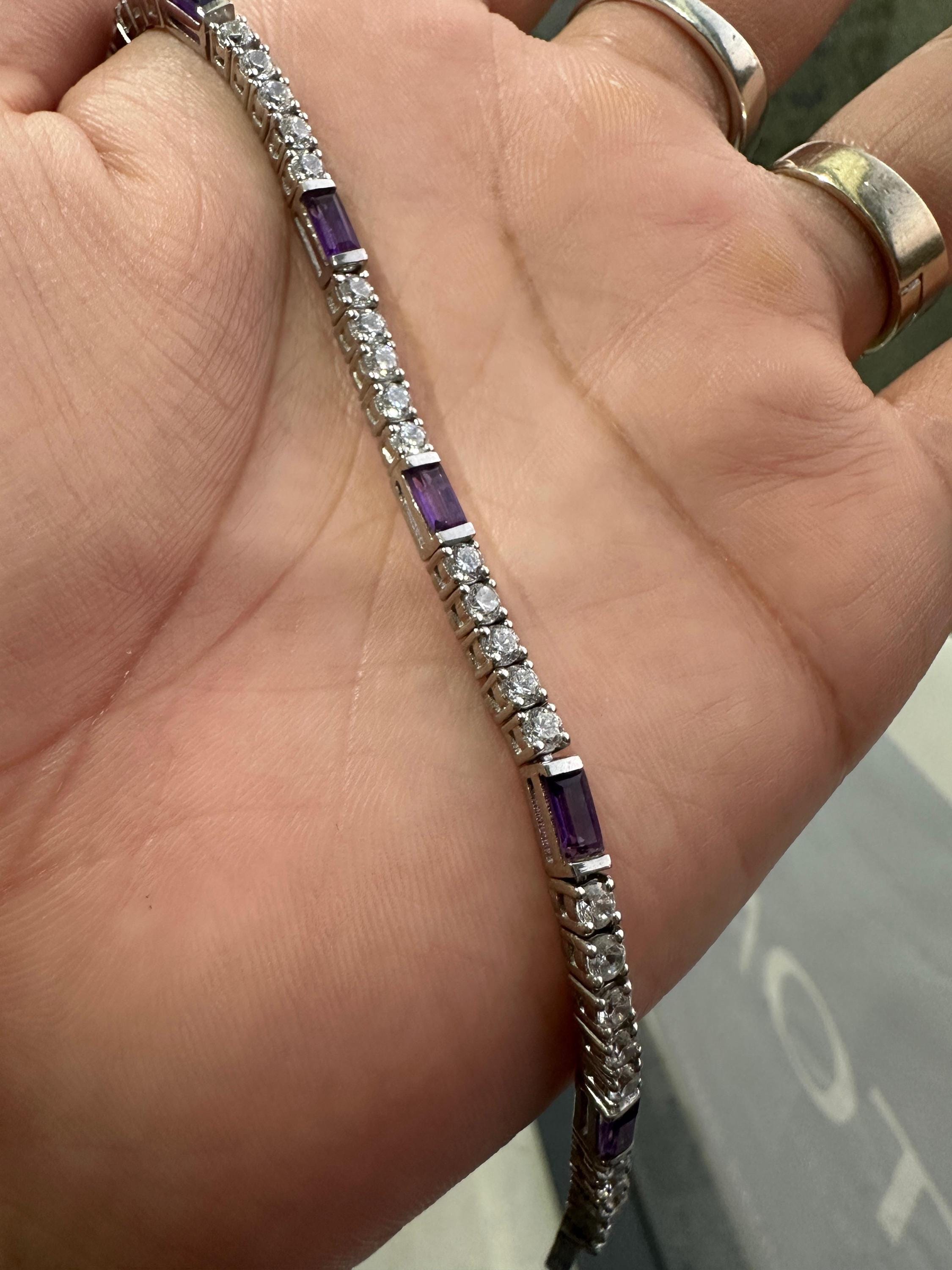 Amethyst Moissanite Tennis Bracelet, 925 Sterling Silver, Multi Shape Bracelet, Luxury Anniversary Gift