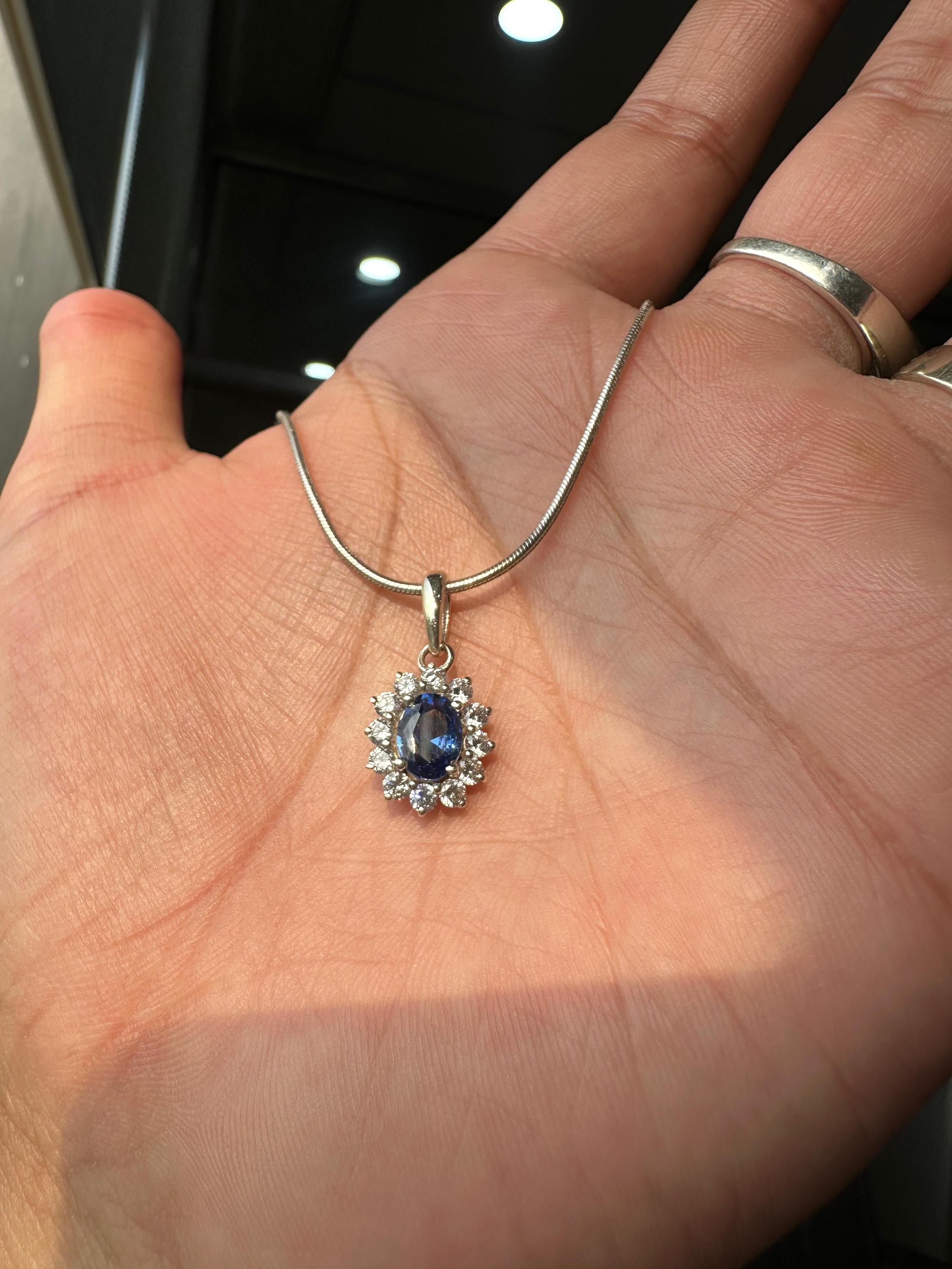 Oval Sapphire Moissanite Halo Pendant Necklace, 925 Sterling Silver Sunflower Jewelry