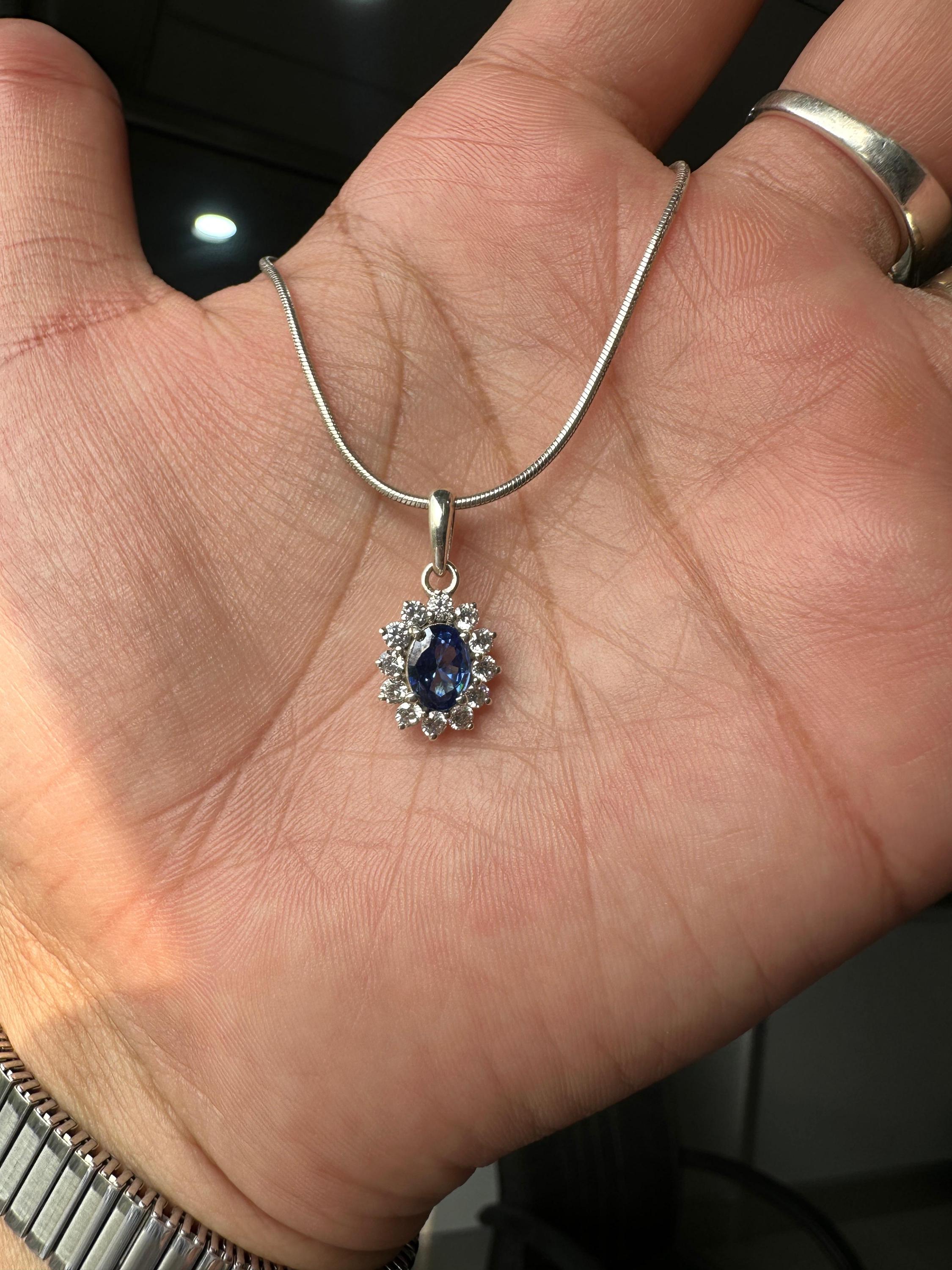 Oval Sapphire Moissanite Halo Pendant Necklace, 925 Sterling Silver Sunflower Jewelry