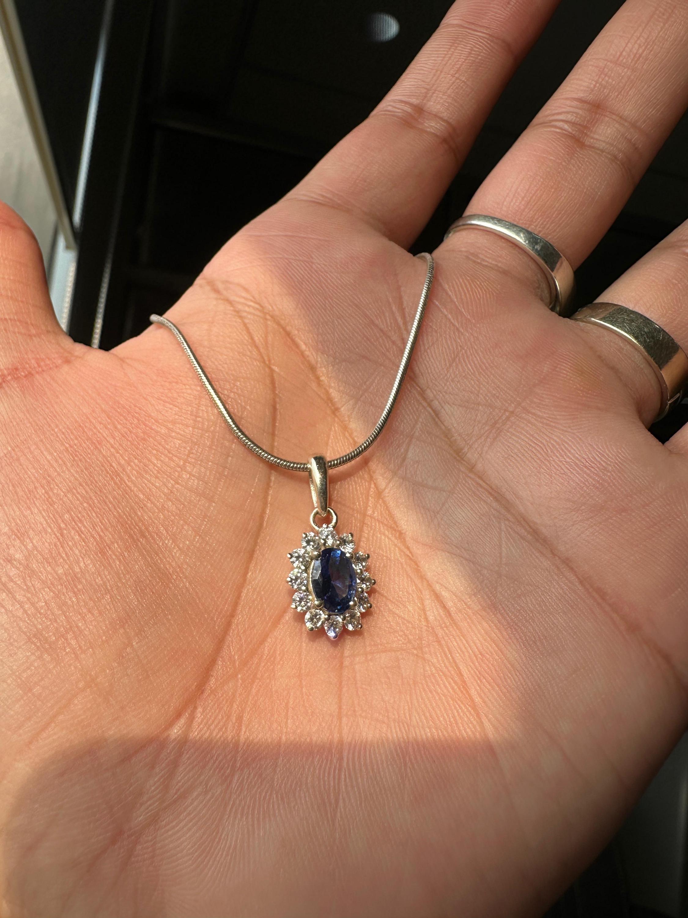 Oval Sapphire Moissanite Halo Pendant Necklace, 925 Sterling Silver Sunflower Jewelry