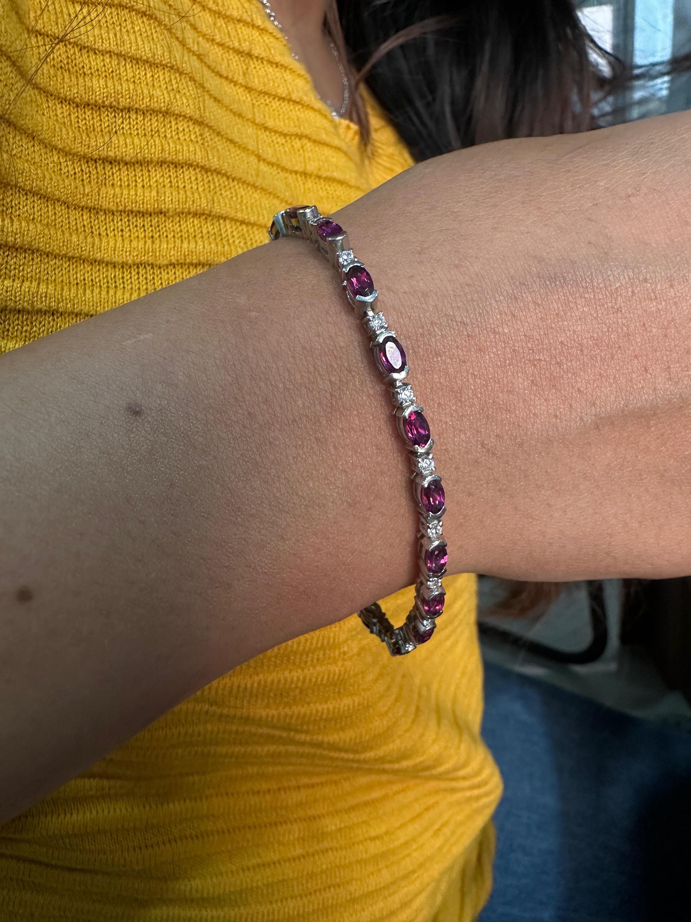 Rhodolite Diamond Tennis Bracelet | 925 Sterling Silver, Unique Bridal Bracelet