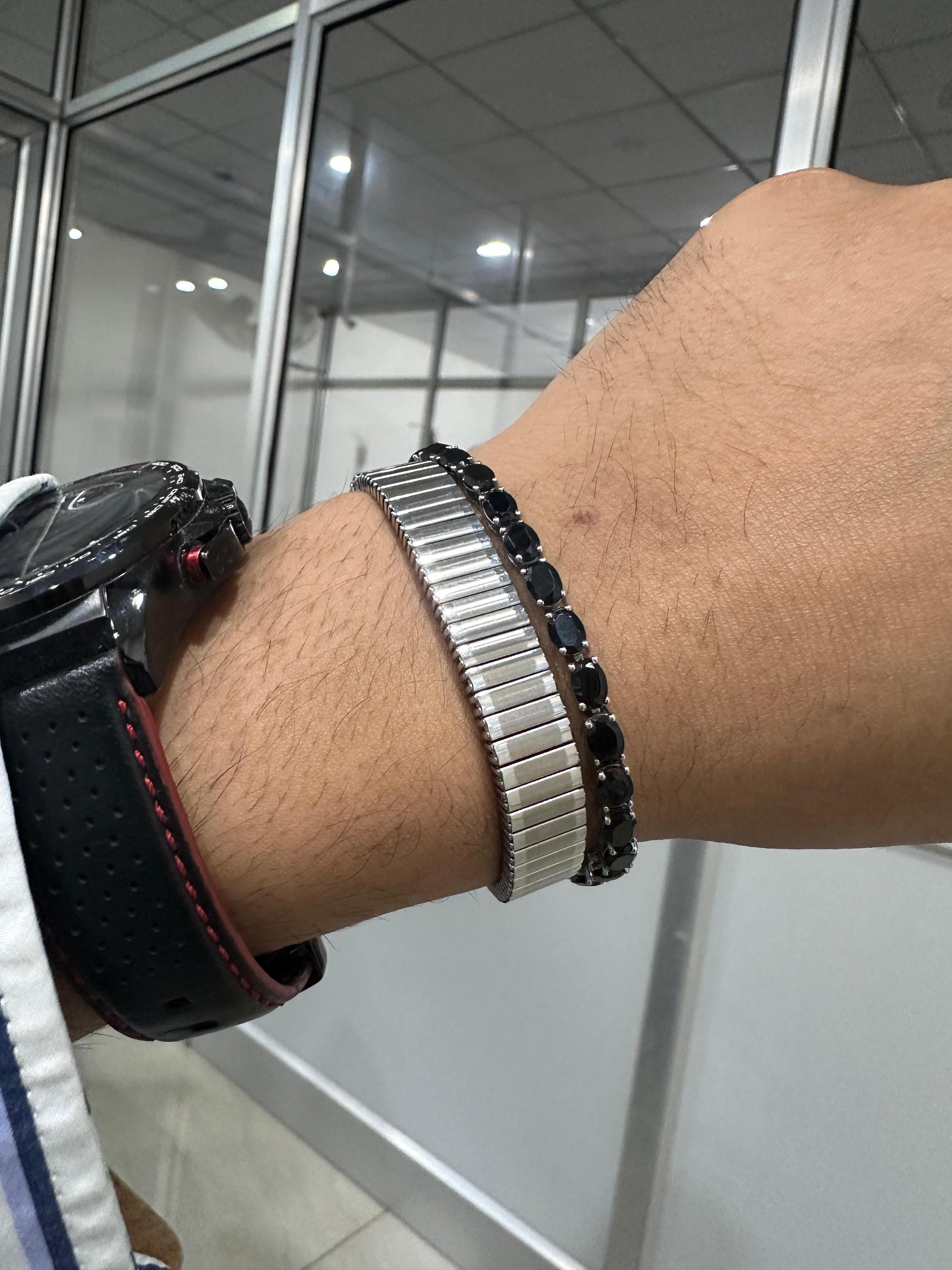 Men's Black Spinel Tennis Bracelet | 925 Sterling Silver, Luxury gift for him