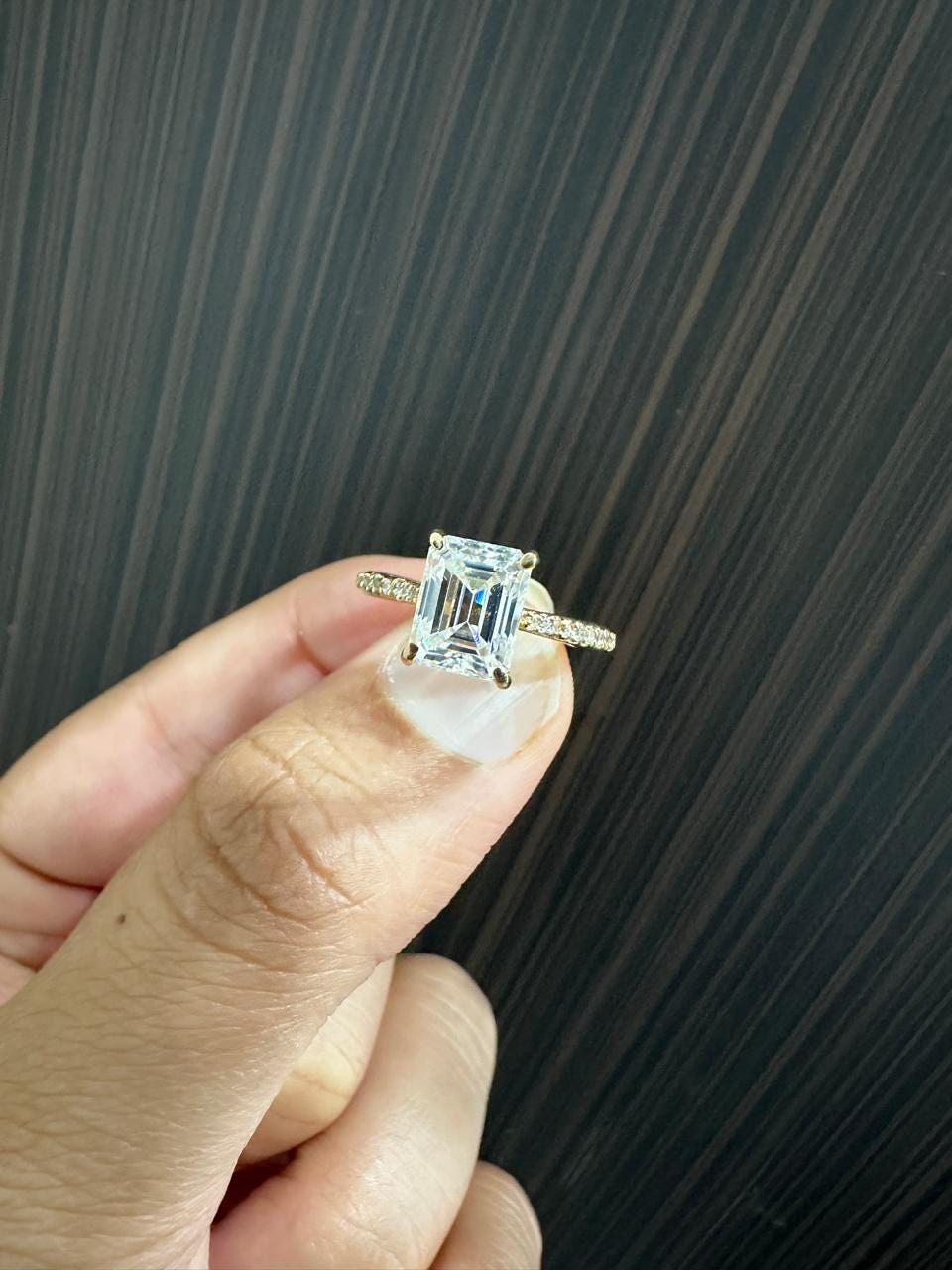 2 CT Emerald Cut Moissanite Engagement Ring, 14K Yellow Gold Pavé Band Proposal Ring