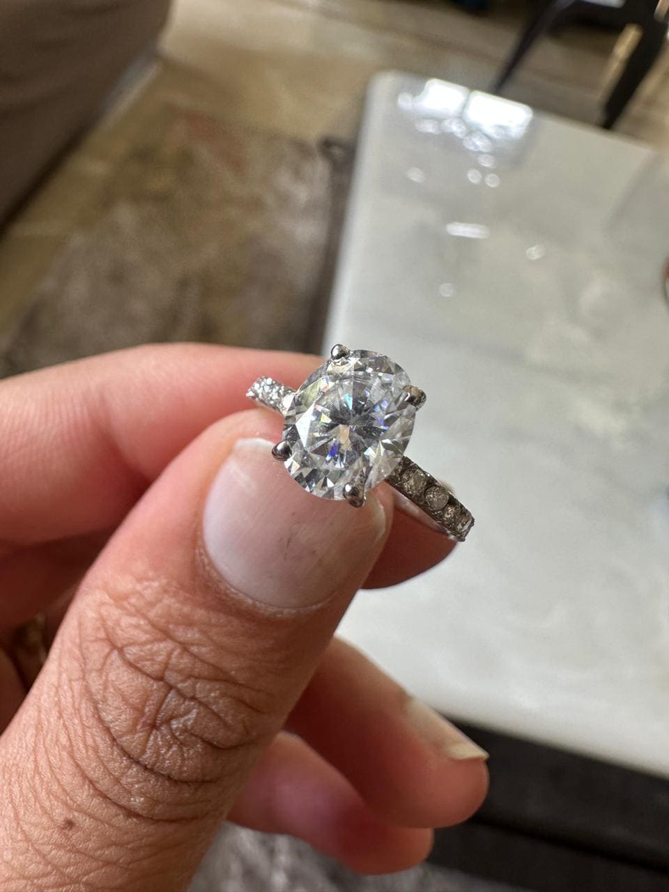 2 CT Oval Moissanite Engagement Ring, 14K White Gold Pavé Band, Minimalist Bridal Ring