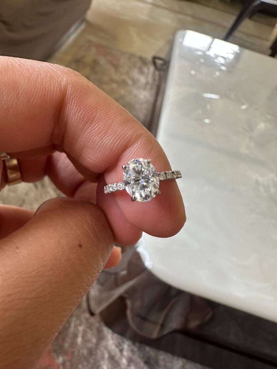 2 CT Oval Moissanite Engagement Ring, 14K White Gold Pavé Band, Minimalist Bridal Ring