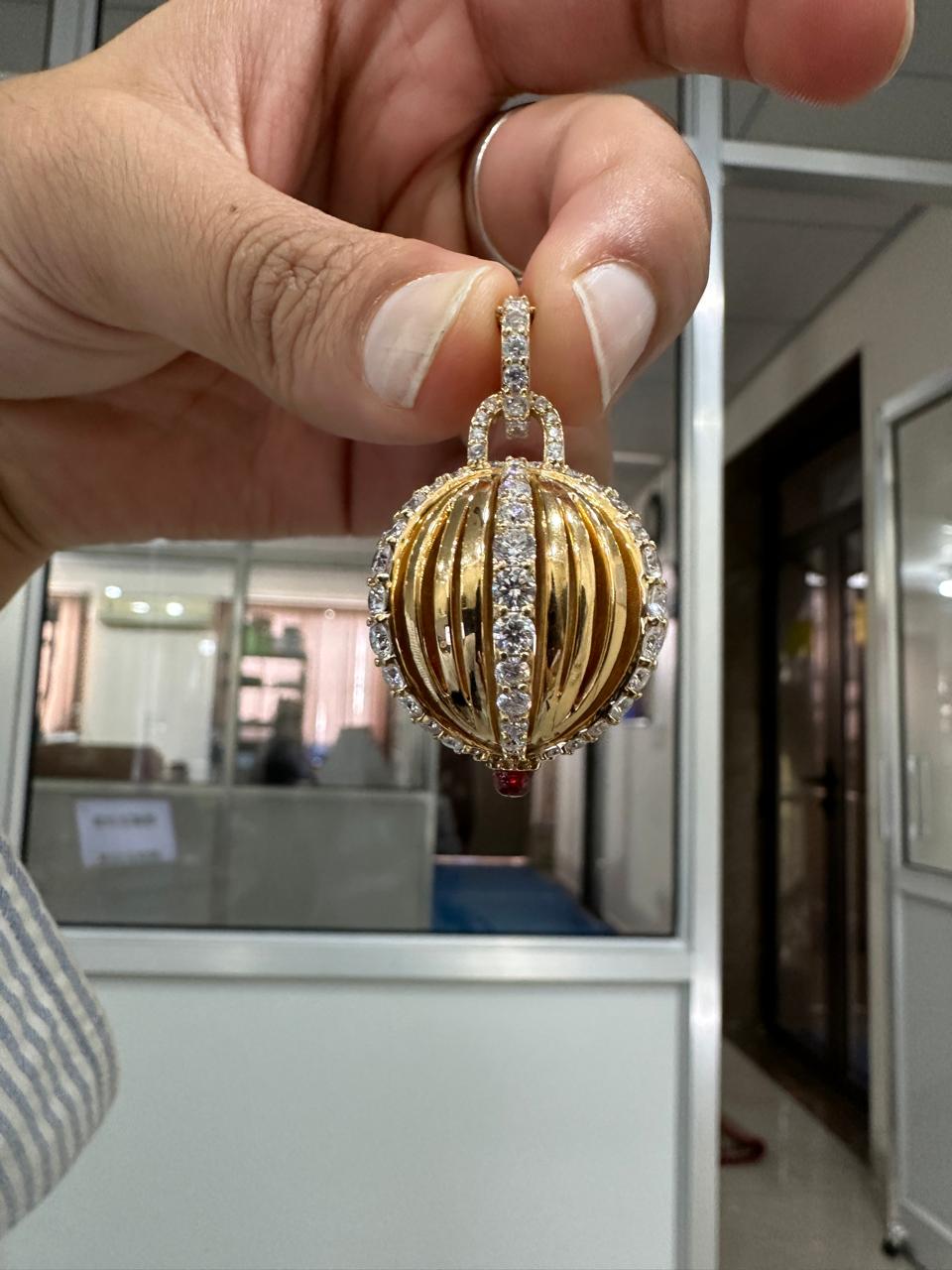 6CT Moissanite Sphere Pendant | 14K Gold Vermeil Hip Hop Jewelry