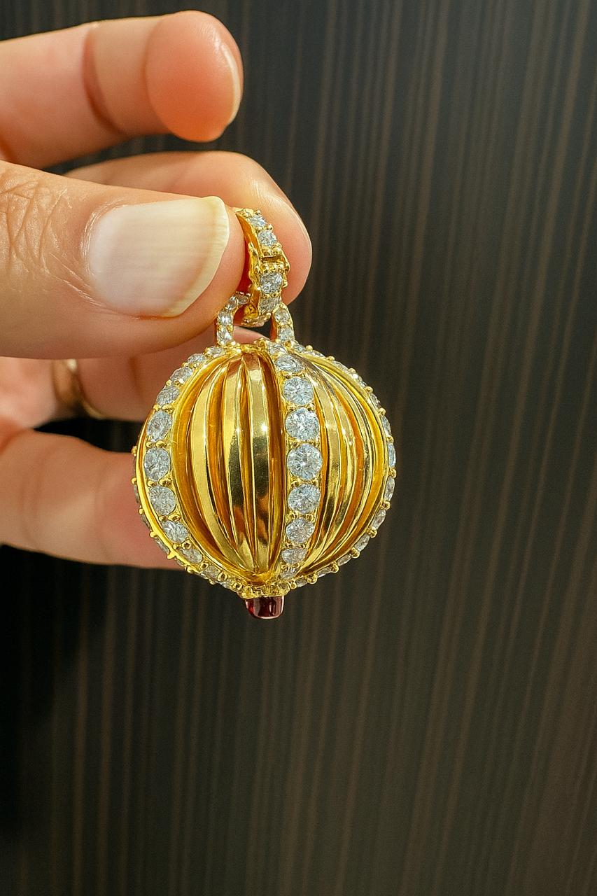 6CT Moissanite Sphere Pendant | 14K Gold Vermeil Hip Hop Jewelry