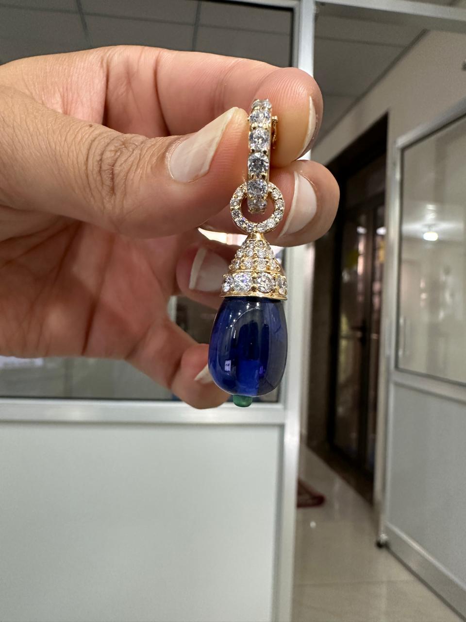 Lab Sapphire Teardrop Pendant | Moissanite, Emerald, 14K Gold Finish
