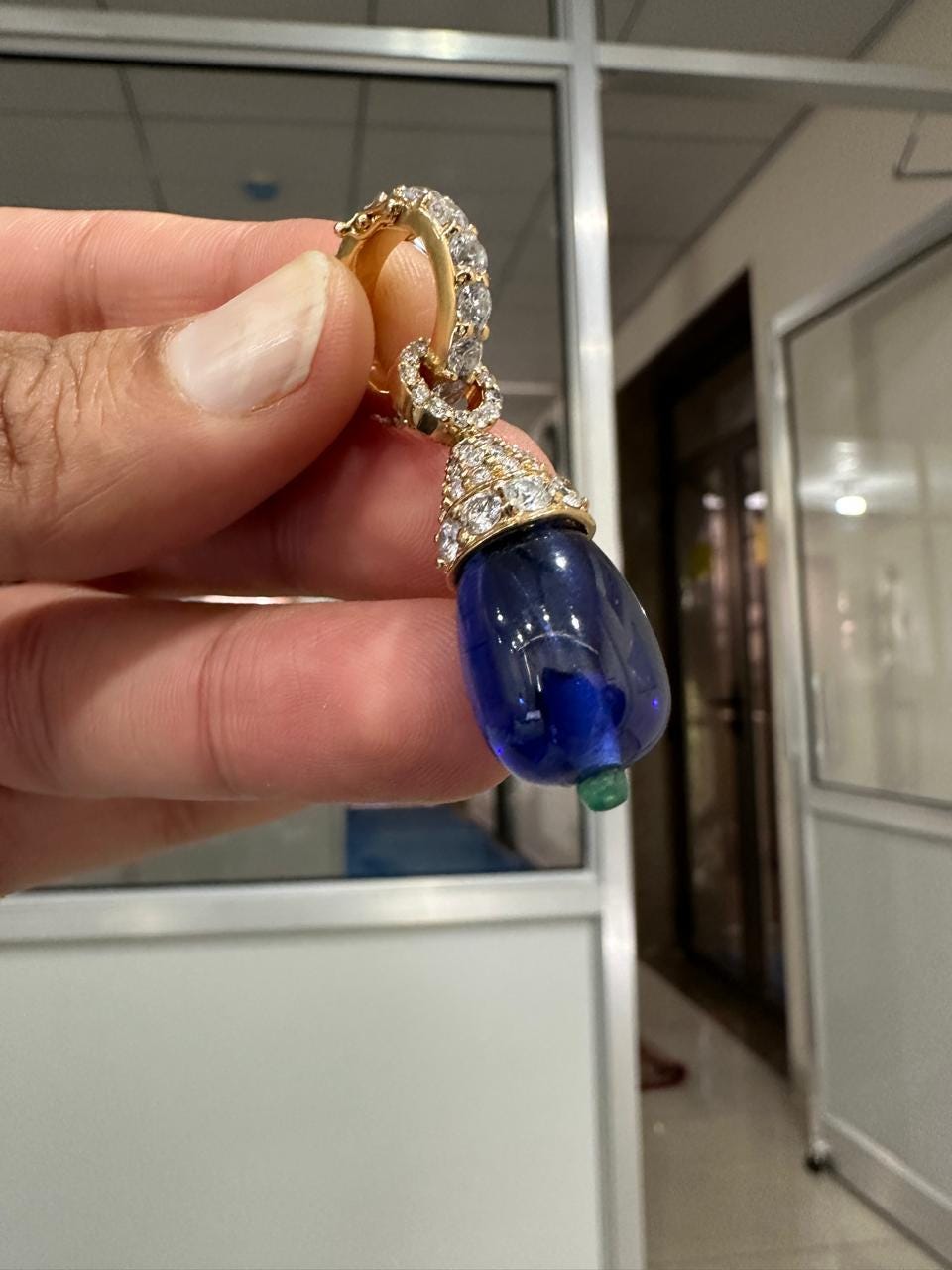 Lab Sapphire Teardrop Pendant | Moissanite, Emerald, 14K Gold Finish