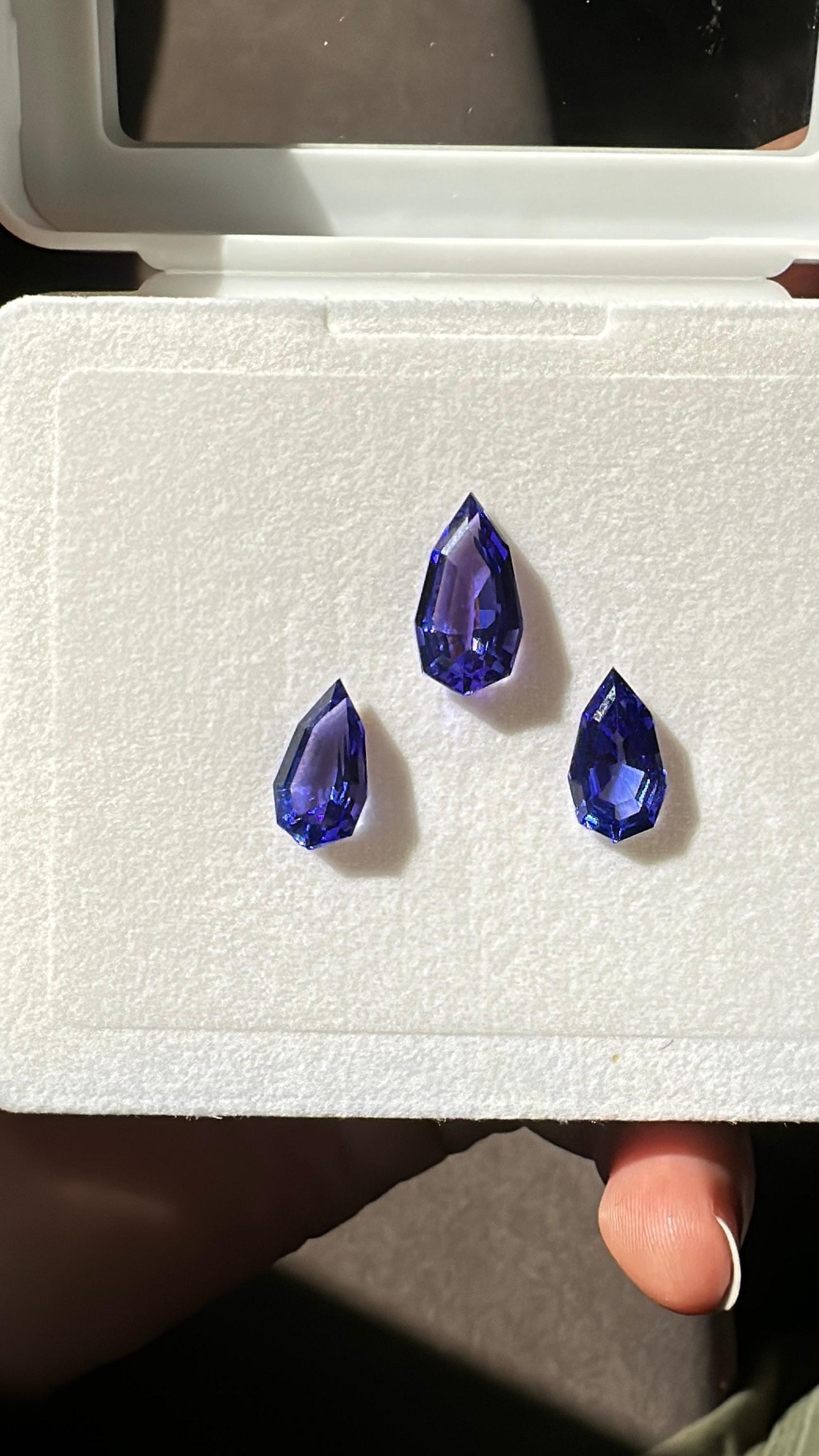 Custom Cut Rare Tanzanite Gemstone Set | IGI Certified Loose Trio | 15 CT Natural Tanzanite