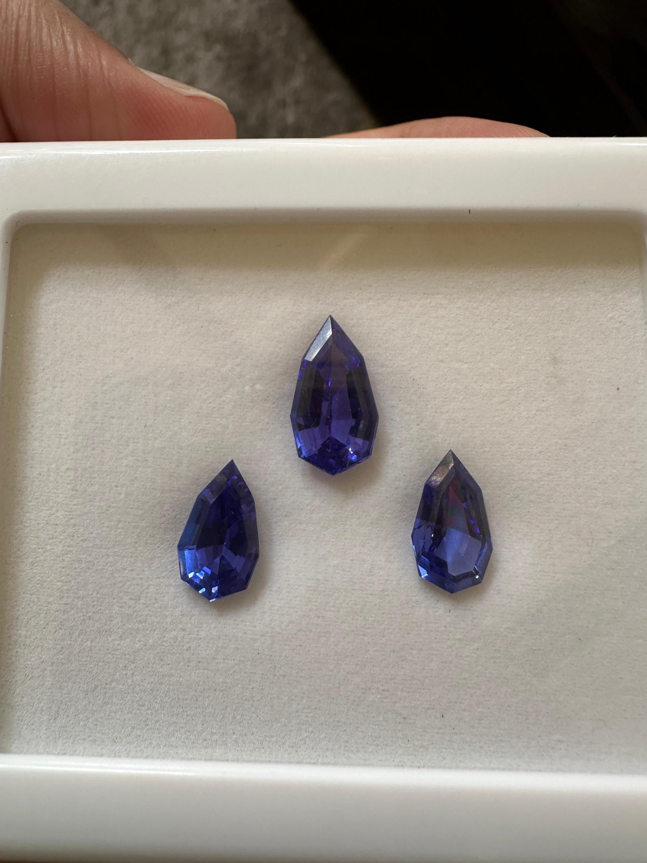Custom Cut Rare Tanzanite Gemstone Set | IGI Certified Loose Trio | 15 CT Natural Tanzanite