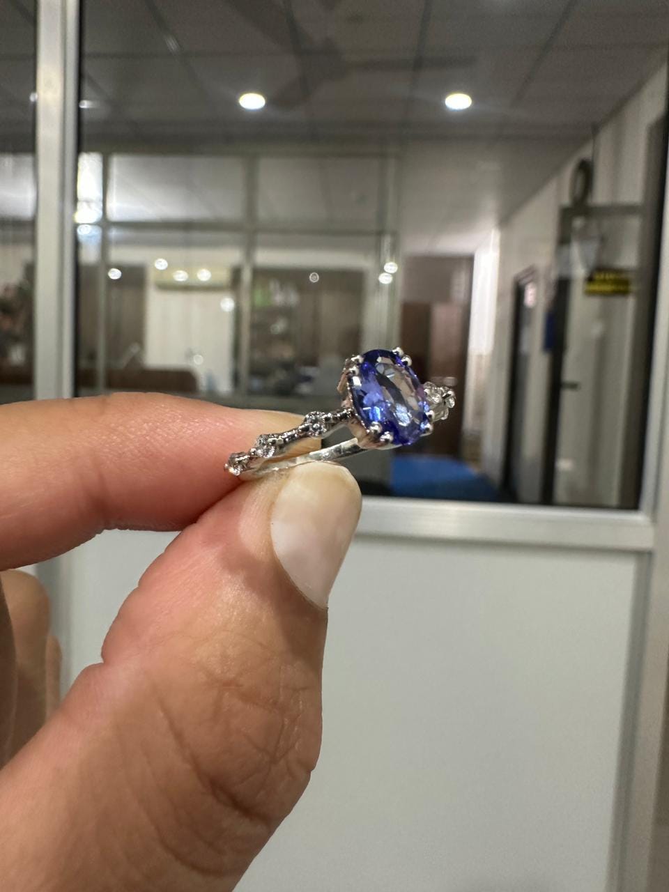 1.5 CT Tanzanite Engagement Ring, 14K White Gold, Minimalist Purple Gemstone Ring