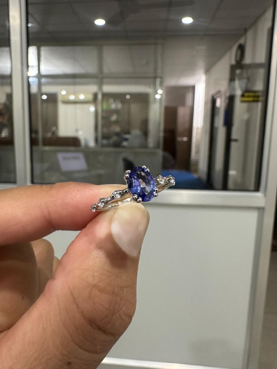 1.5 CT Tanzanite Engagement Ring, 14K White Gold, Minimalist Purple Gemstone Ring