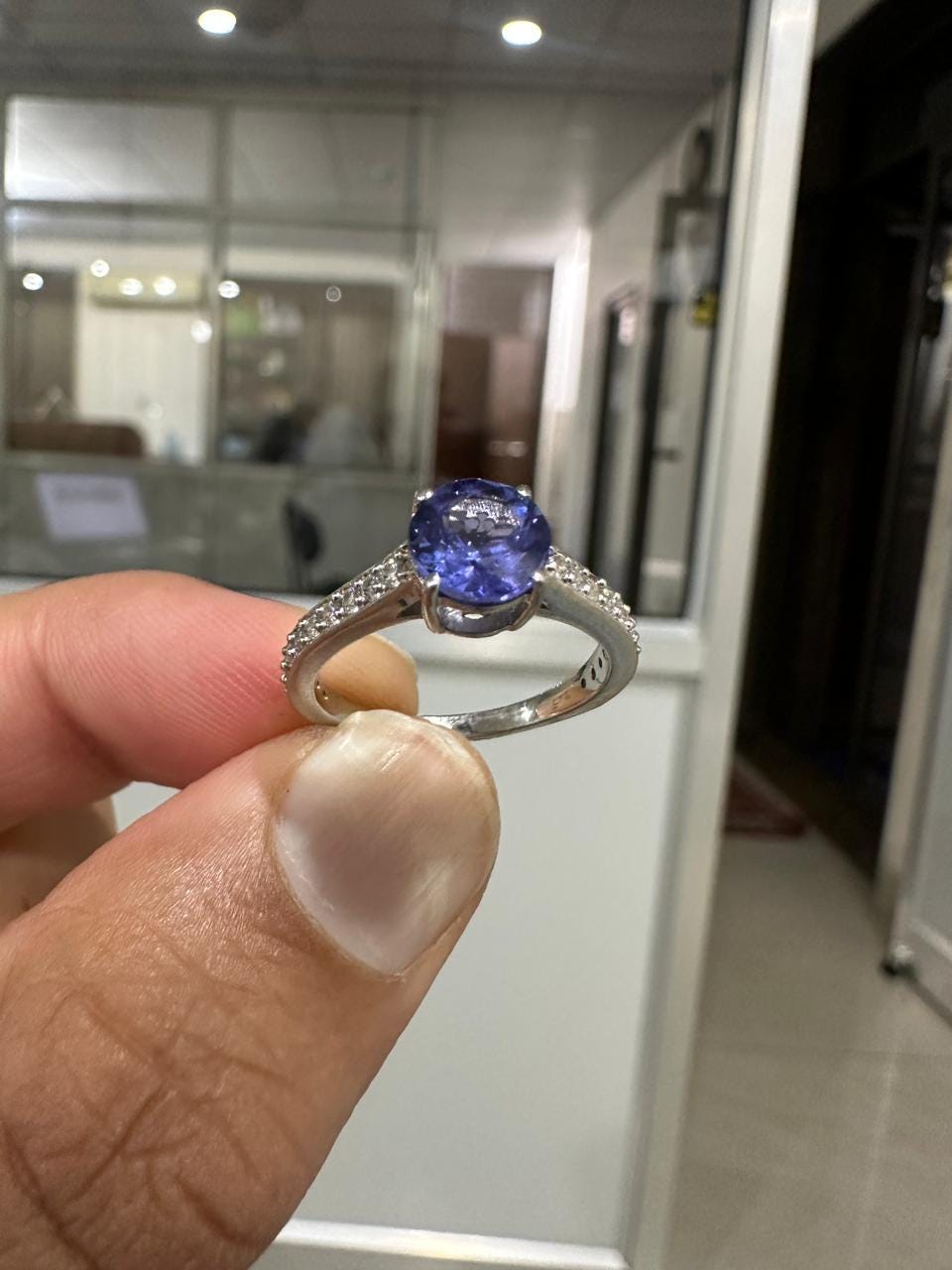 Round Tanzanite Moissanite Ring | 14k White Gold | Minimal Engagement Ring for her