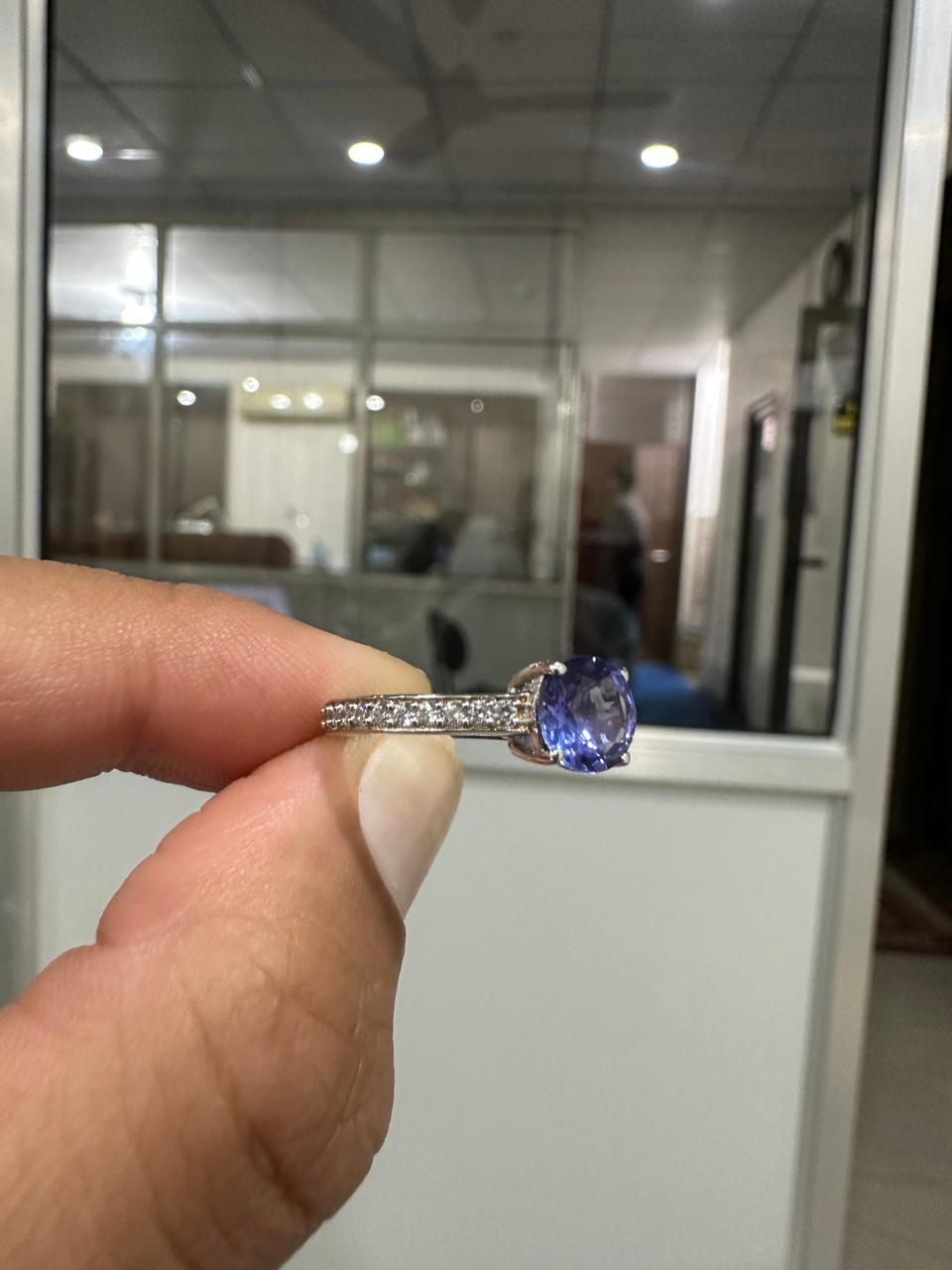 1 CT Round Tanzanite Engagement Ring, 14K White Gold Diamond Pavé Band, Blue-Violet Gemstone