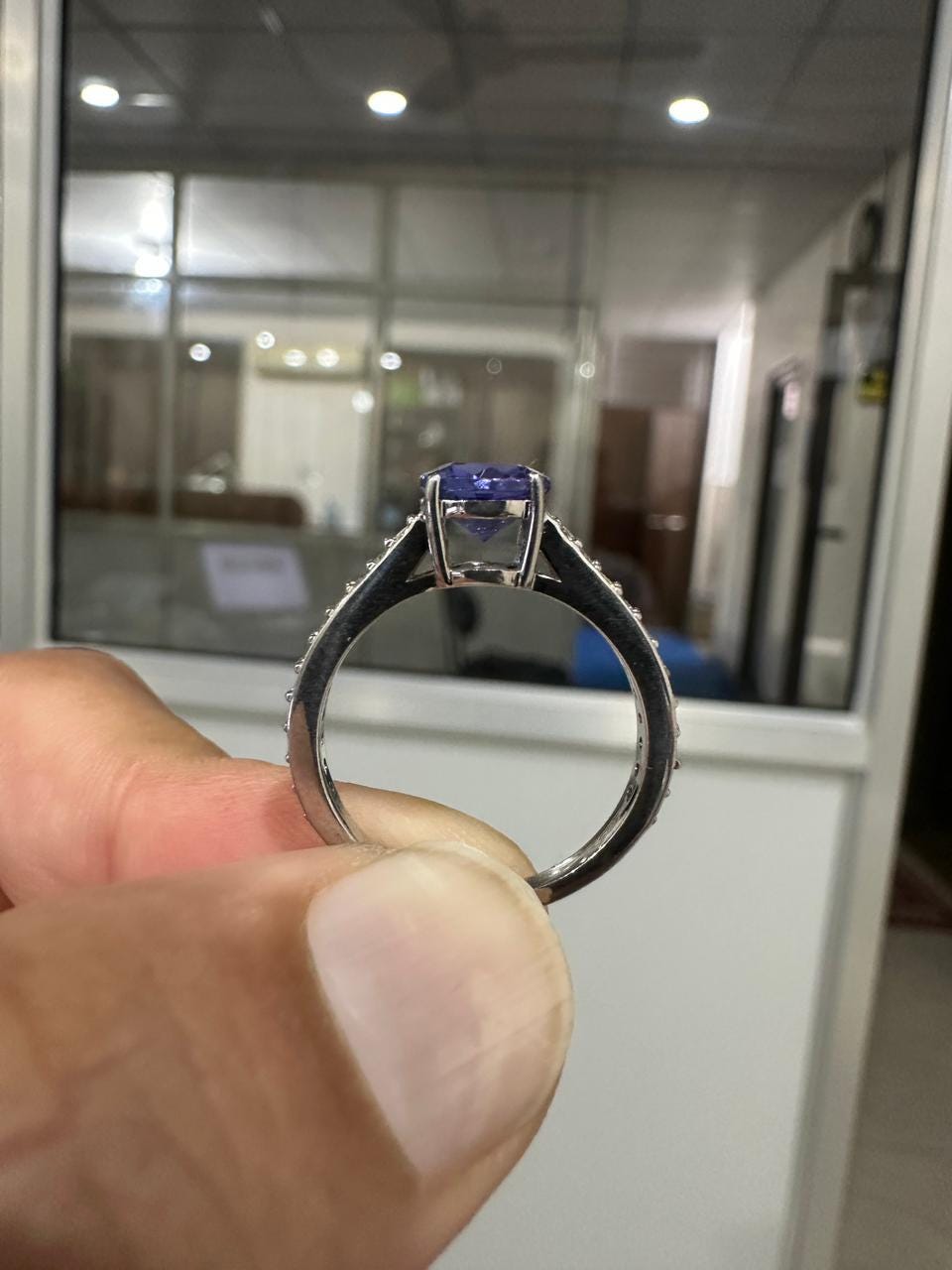 1 CT Round Tanzanite Engagement Ring, 14K White Gold Diamond Pavé Band, Blue-Violet Gemstone