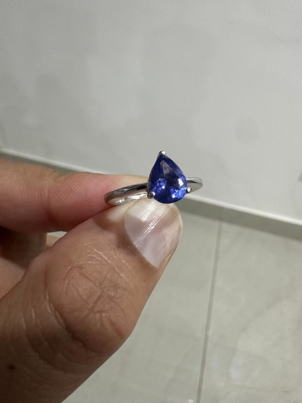 14K White Gold Pear Tanzanite Solitaire Ring, 1.5 Ct Natural Gemstone Engagement Ring