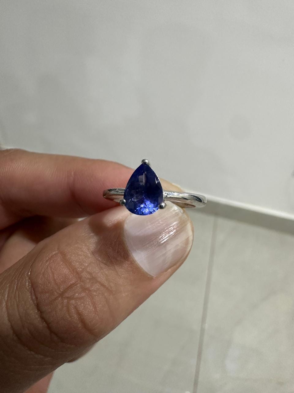 14K White Gold Pear Tanzanite Solitaire Ring, 1.5 Ct Natural Gemstone Engagement Ring