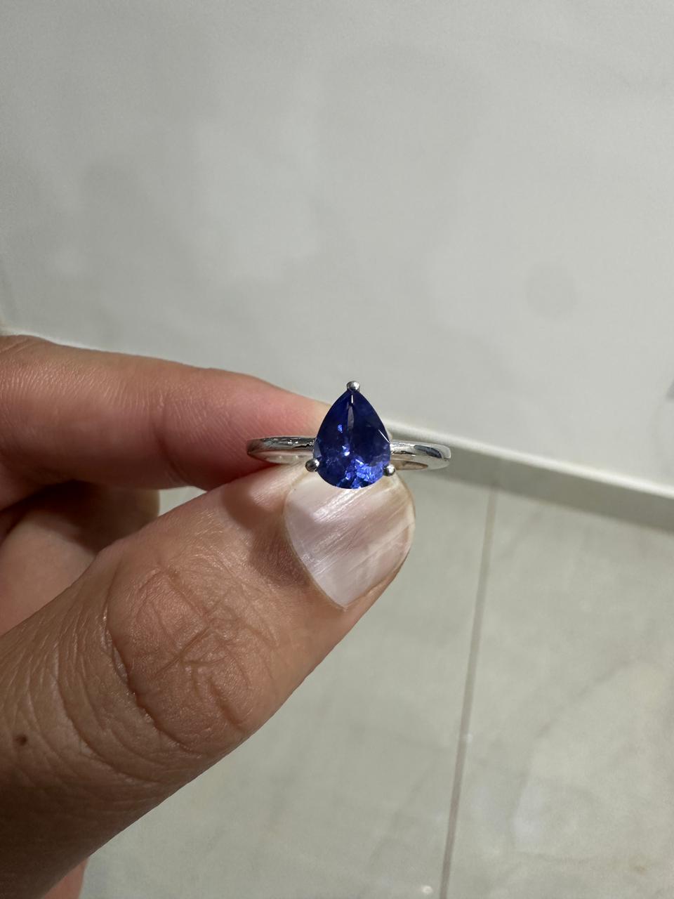 14K White Gold Pear Tanzanite Solitaire Ring, 1.5 Ct Natural Gemstone Engagement Ring