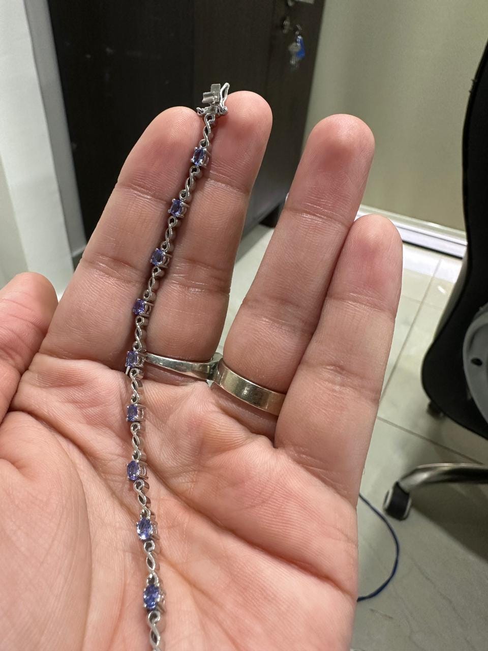 Oval Tanzanite Bracelet, 925 Sterling Silver Infinity Links, Blue Purple Gemstone