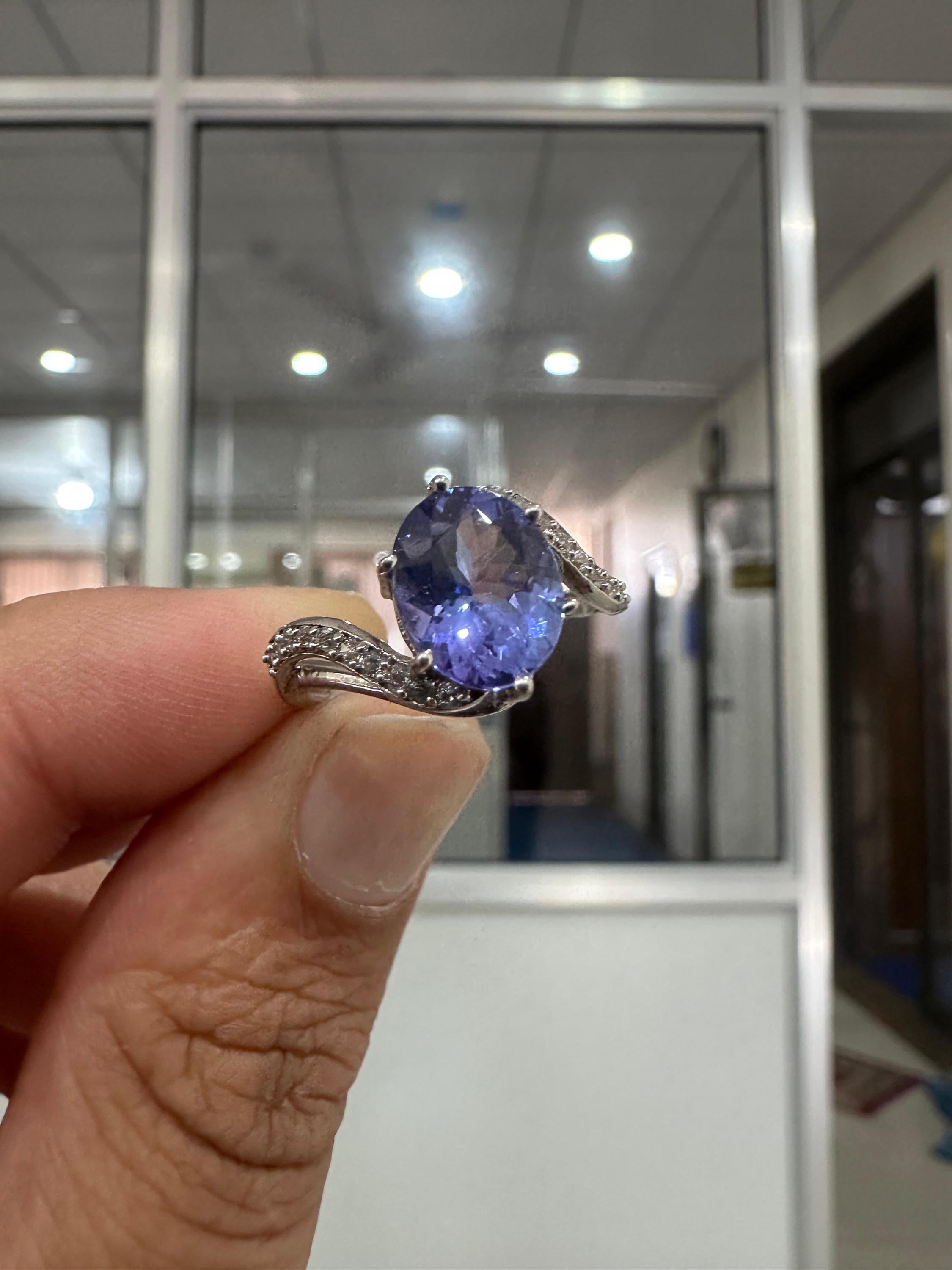Natural Tanzanite Ring, 14k White Gold, Unique Engagement Ring for her