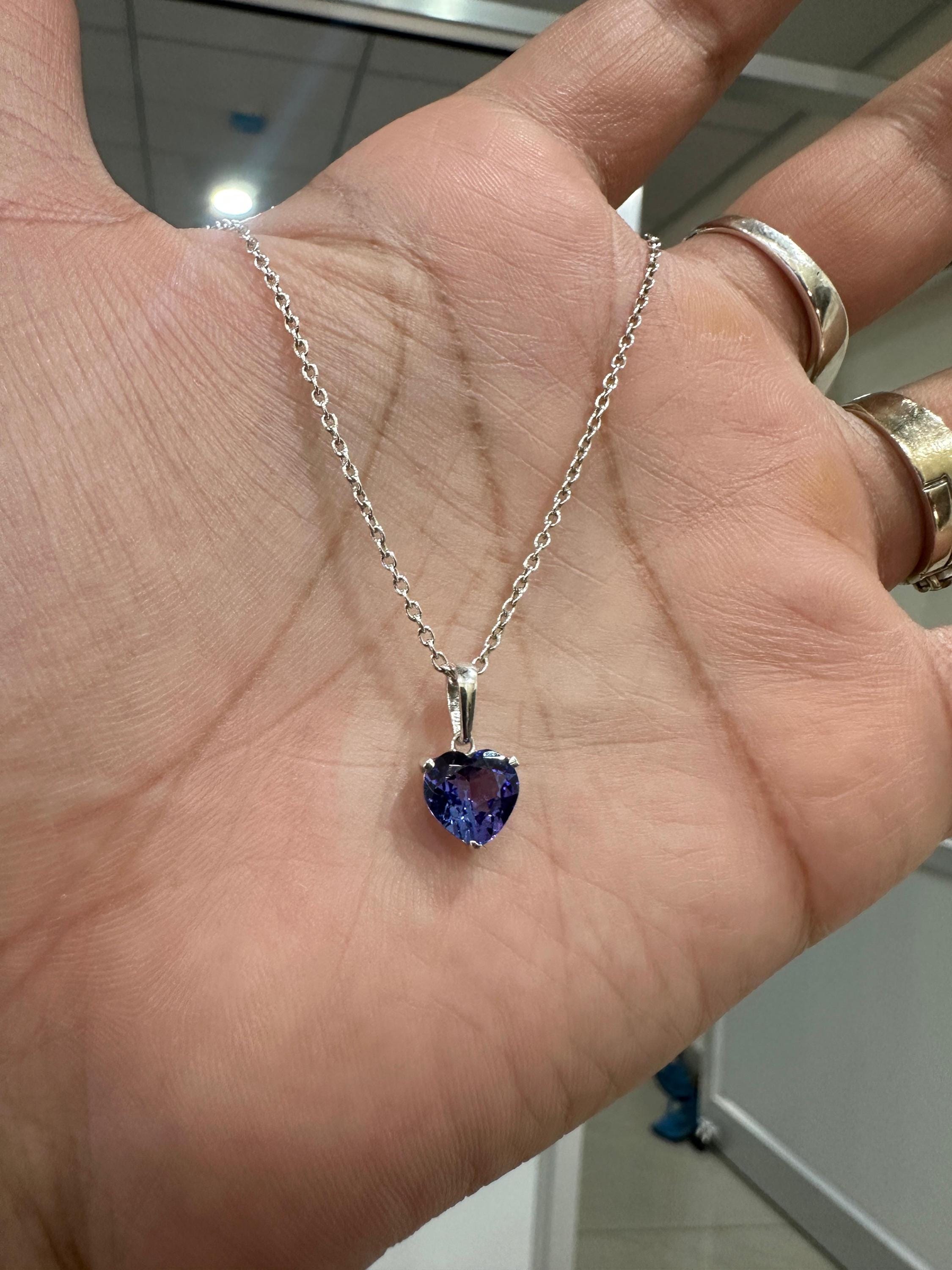 2 CT Heart Tanzanite Pendant | 14K White Gold Solitaire, December Birthstone Jewelry