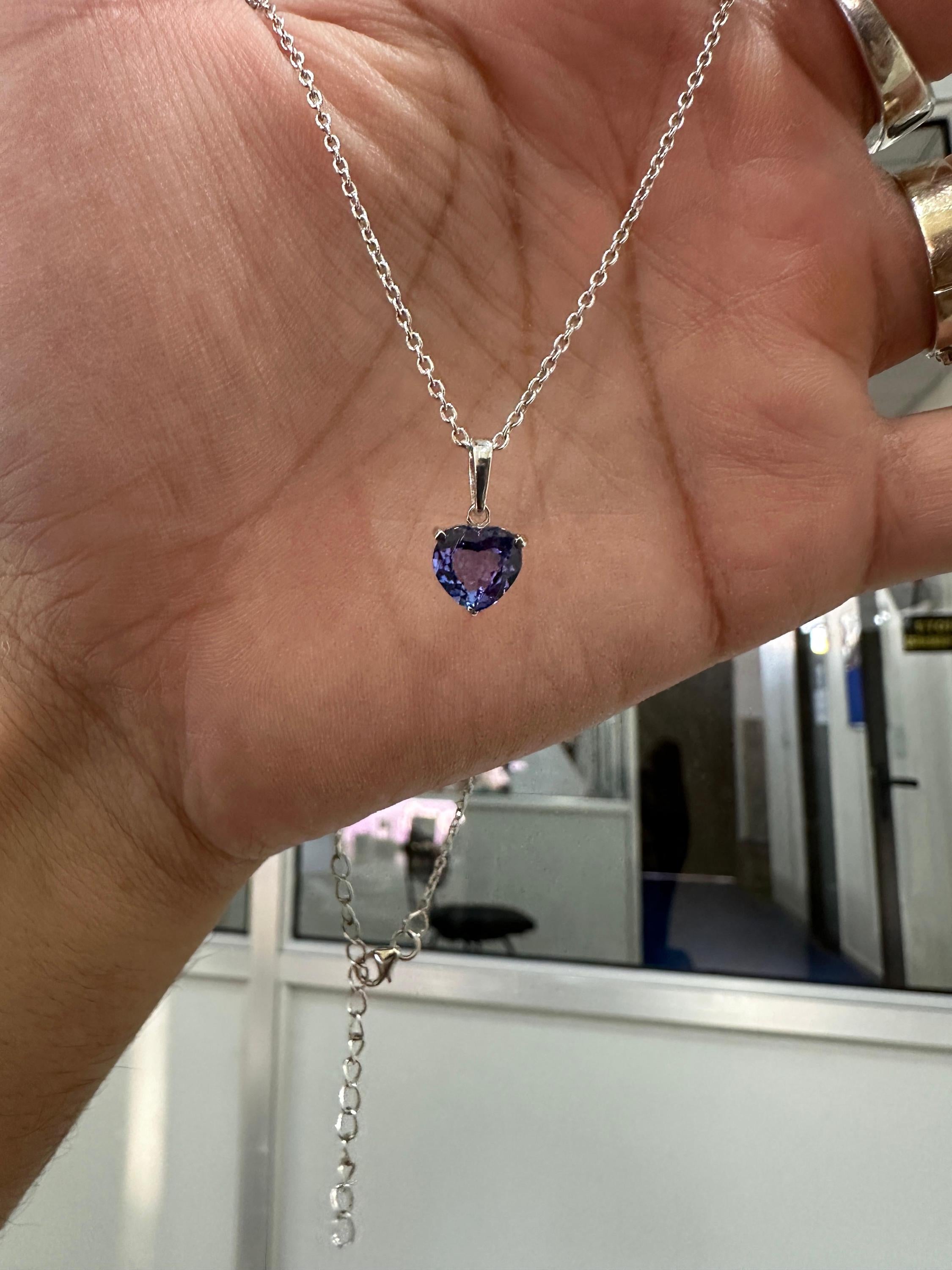 2 CT Heart Tanzanite Pendant | 14K White Gold Solitaire, December Birthstone Jewelry