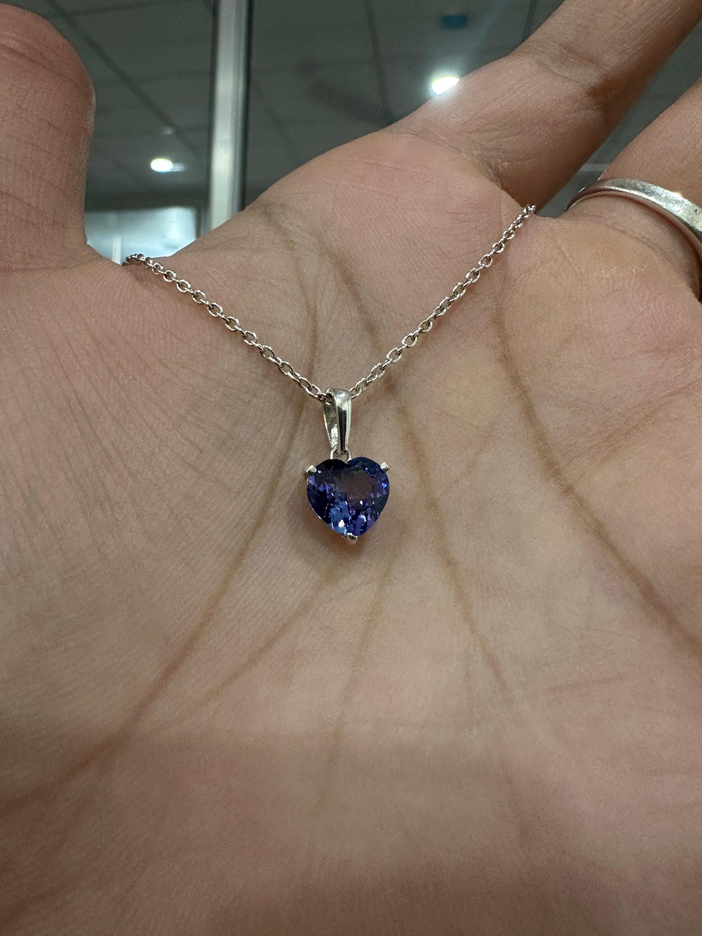 2 CT Heart Tanzanite Pendant | 14K White Gold Solitaire, December Birthstone Jewelry